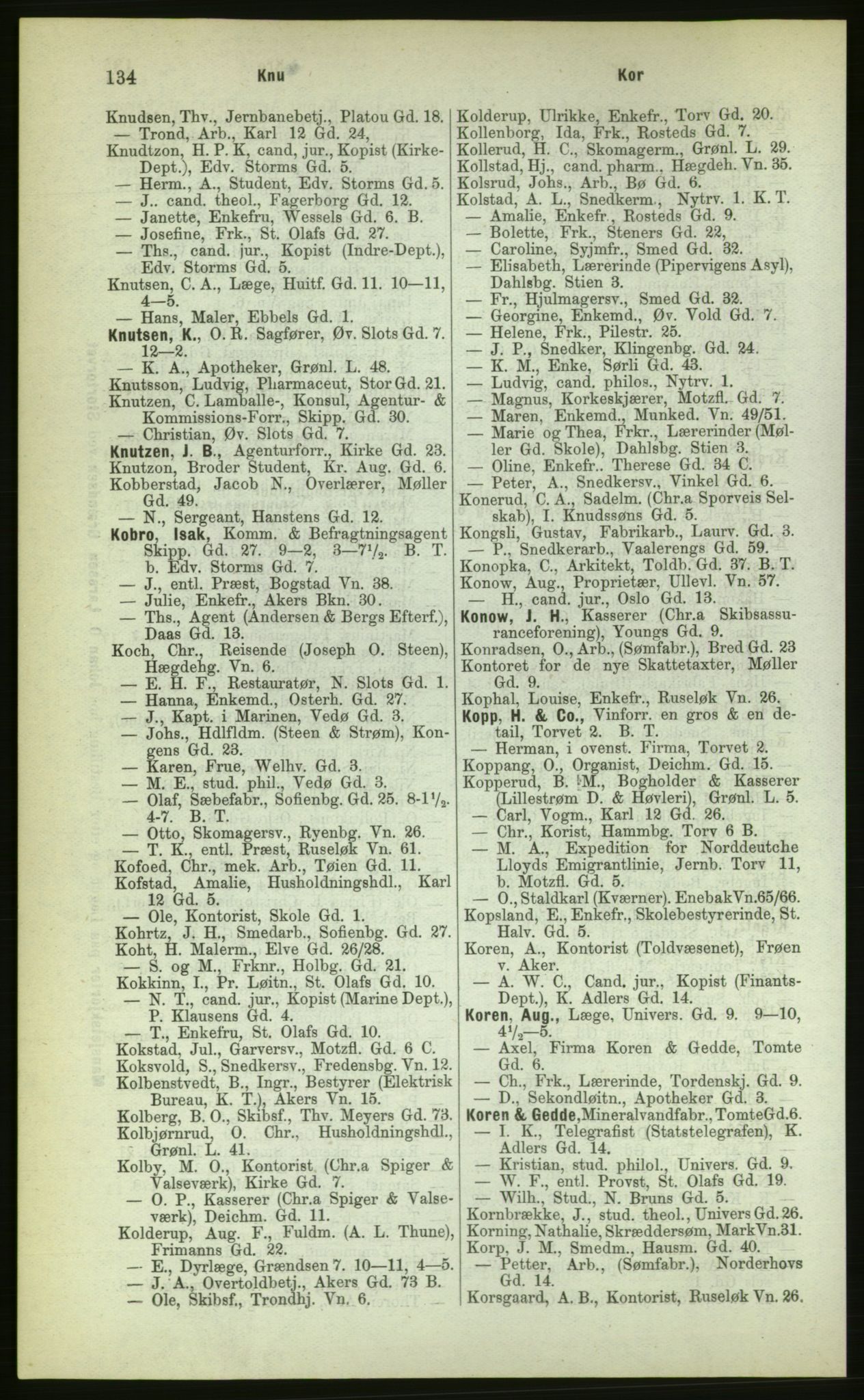 Kristiania/Oslo adressebok, PUBL/-, 1883, p. 134