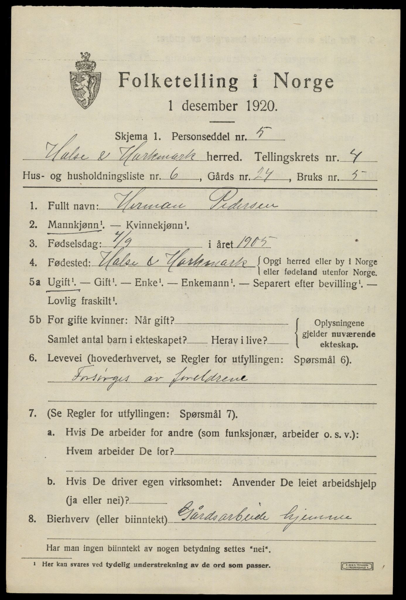 SAK, 1920 census for Halse og Harkmark, 1920, p. 2904