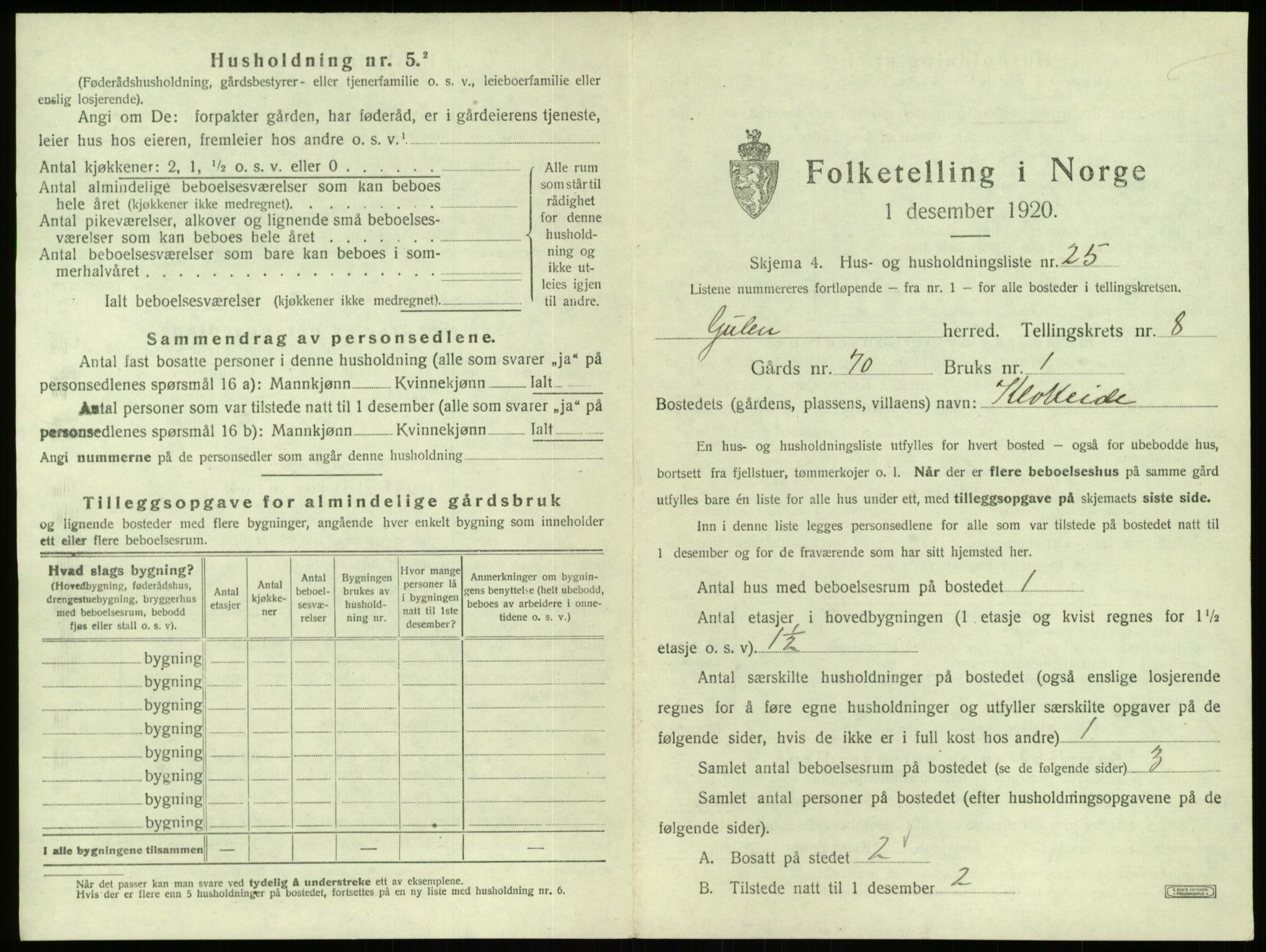 SAB, 1920 census for Gulen, 1920, p. 517