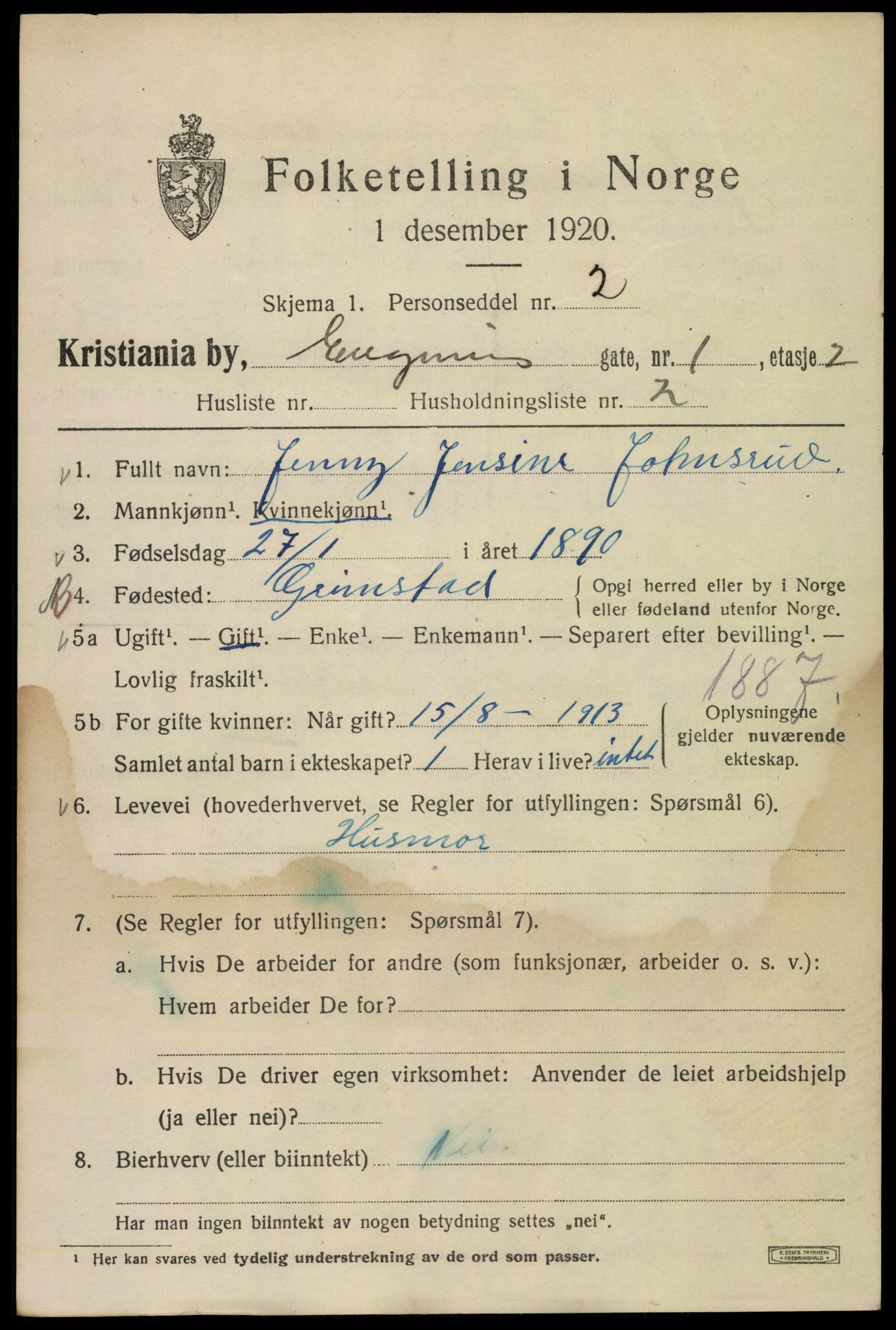 SAO, 1920 census for Kristiania, 1920, p. 223825