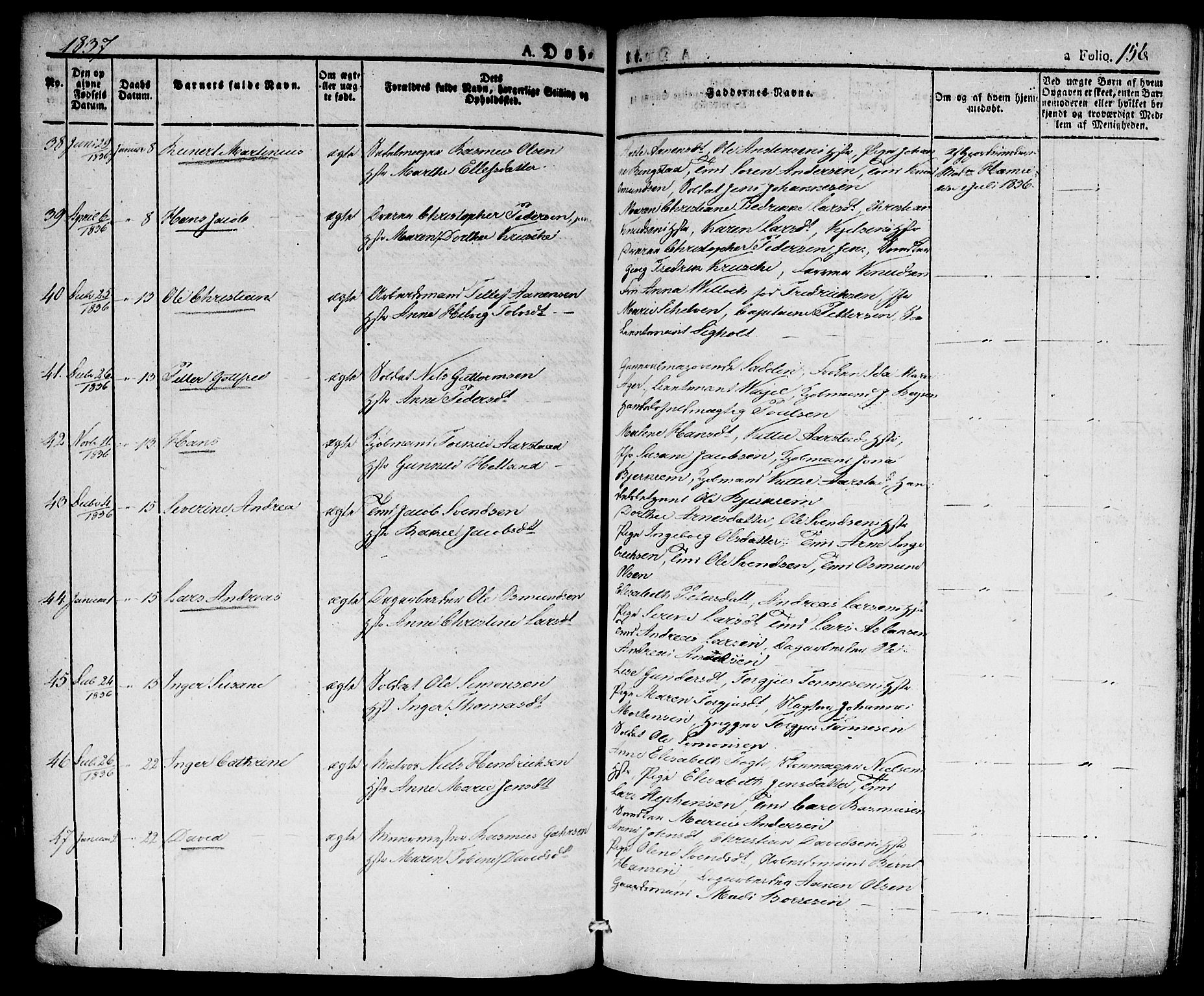 Kristiansand domprosti, AV/SAK-1112-0006/F/Fa/L0011: Parish register (official) no. A 11, 1827-1841, p. 156