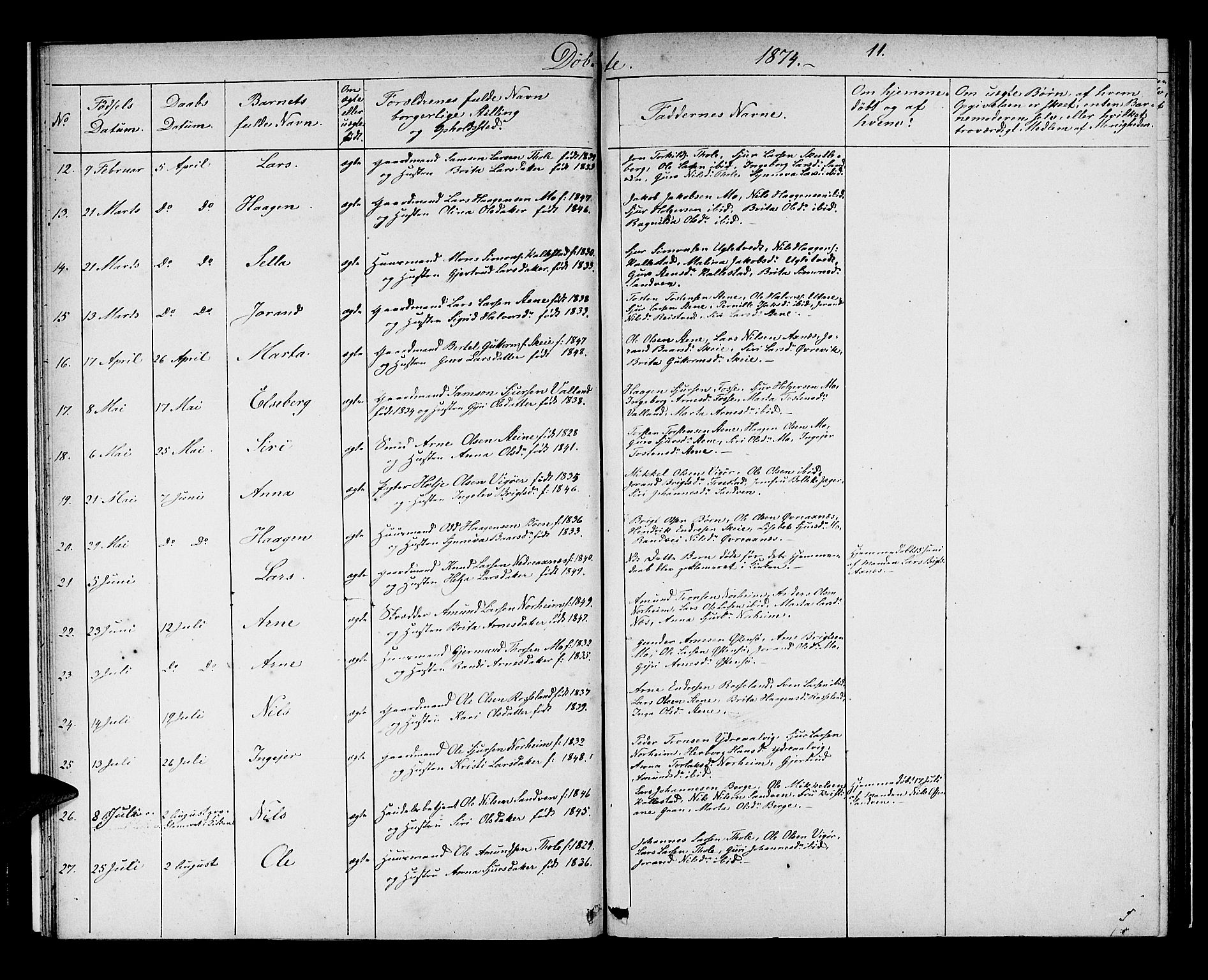 Kvam sokneprestembete, AV/SAB-A-76201/H/Hab: Parish register (copy) no. B 2, 1870-1883, p. 11