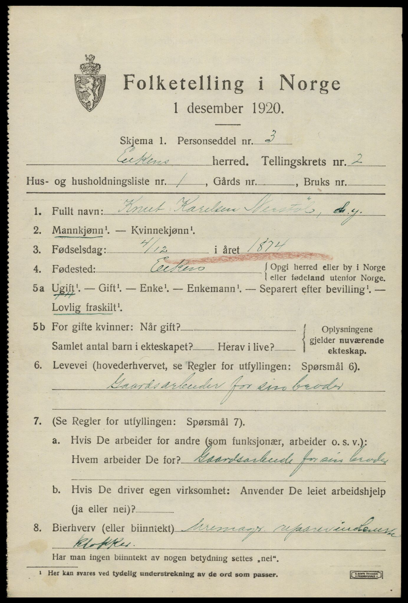 SAK, 1920 census for Eiken, 1920, p. 767