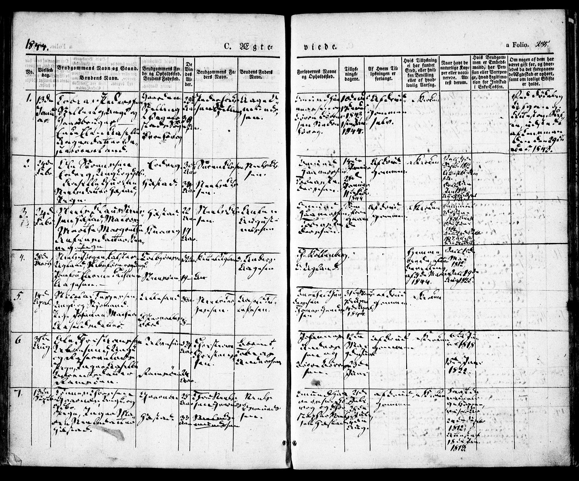 Høvåg sokneprestkontor, SAK/1111-0025/F/Fa/L0003: Parish register (official) no. A 3, 1843-1858, p. 285