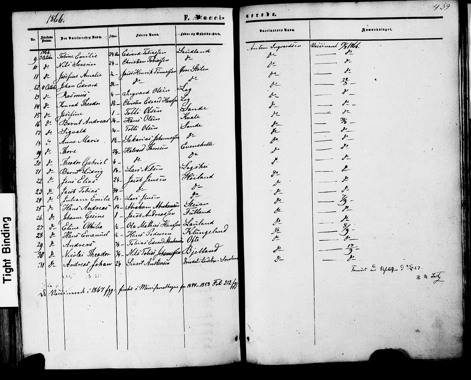 Herad sokneprestkontor, AV/SAK-1111-0018/F/Fa/Faa/L0005: Parish register (official) no. A 5, 1853-1886, p. 459