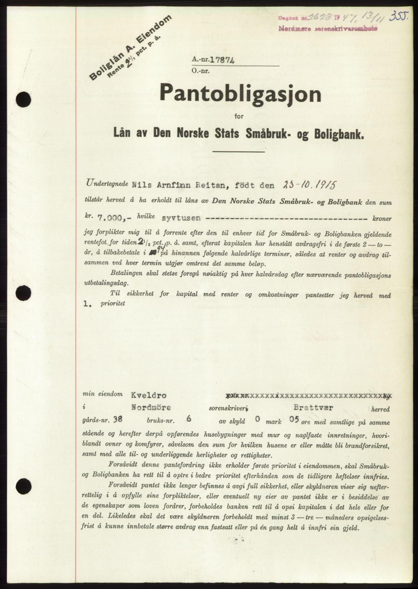 Nordmøre sorenskriveri, AV/SAT-A-4132/1/2/2Ca: Mortgage book no. B97, 1947-1948, Diary no: : 2623/1947