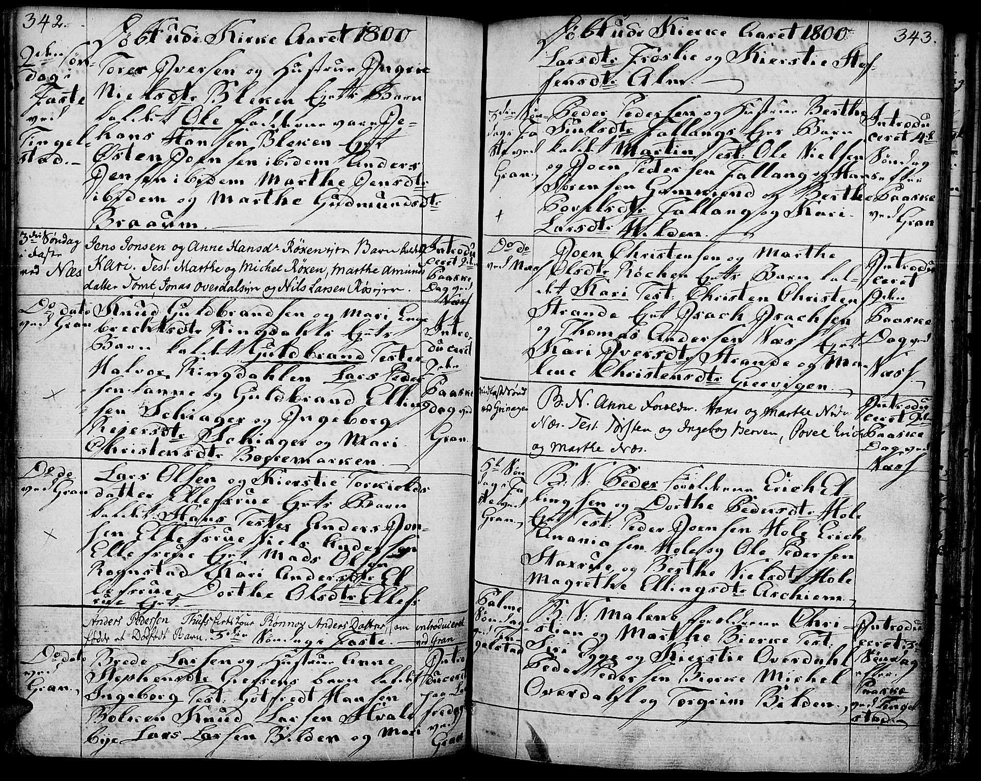 Gran prestekontor, AV/SAH-PREST-112/H/Ha/Haa/L0006: Parish register (official) no. 6, 1787-1824, p. 342-343