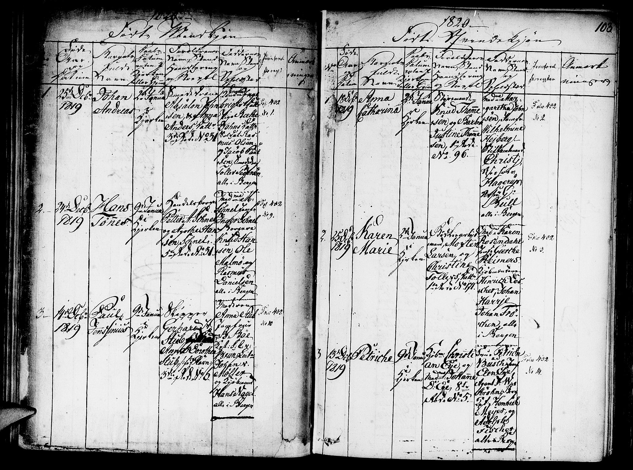 Nykirken Sokneprestembete, SAB/A-77101/H/Haa/L0011: Parish register (official) no. A 11, 1816-1821, p. 103