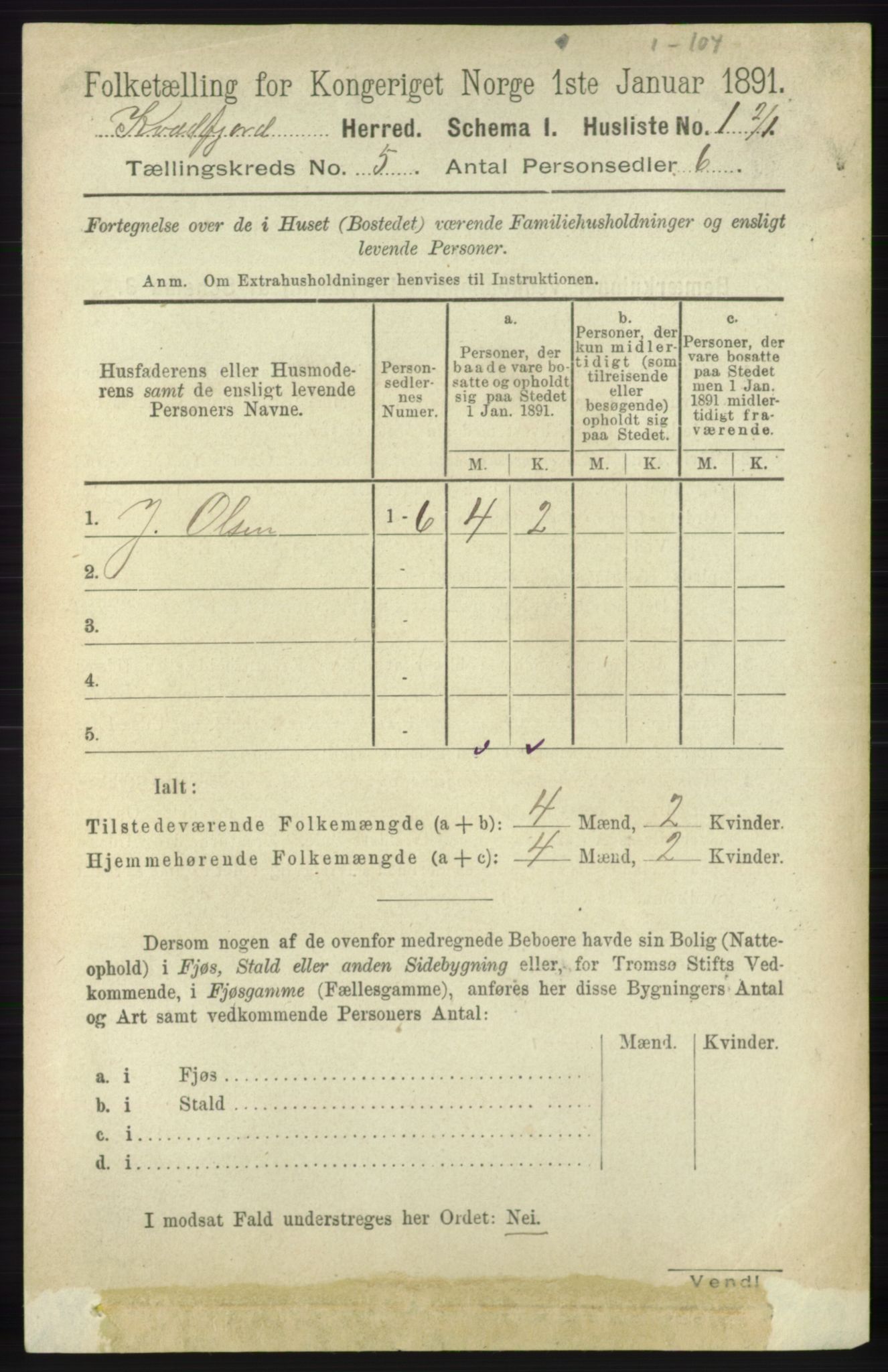 RA, 1891 census for 1911 Kvæfjord, 1891, p. 2765
