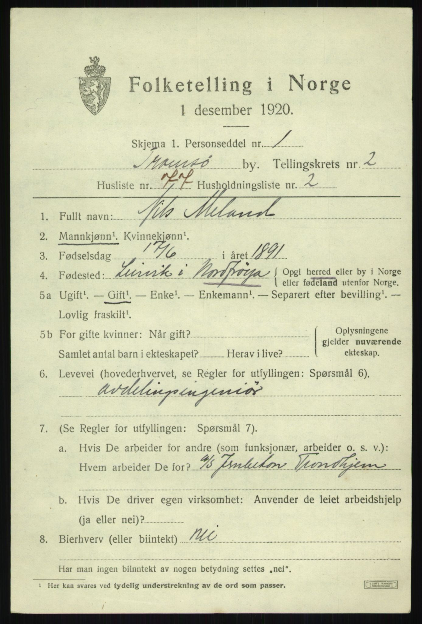 SATØ, 1920 census for Tromsø, 1920, p. 10035