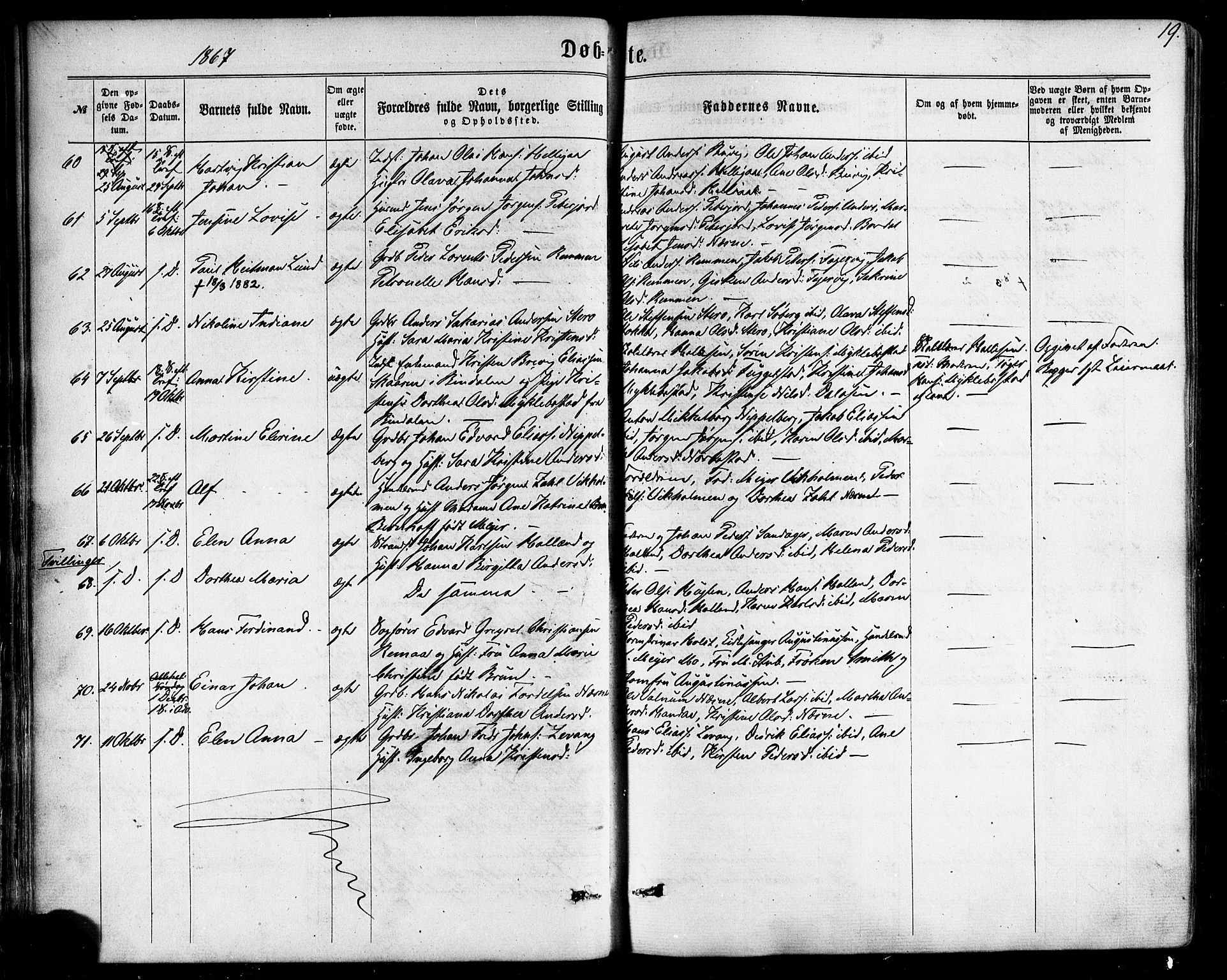 Ministerialprotokoller, klokkerbøker og fødselsregistre - Nordland, AV/SAT-A-1459/838/L0551: Parish register (official) no. 838A09, 1864-1880, p. 19