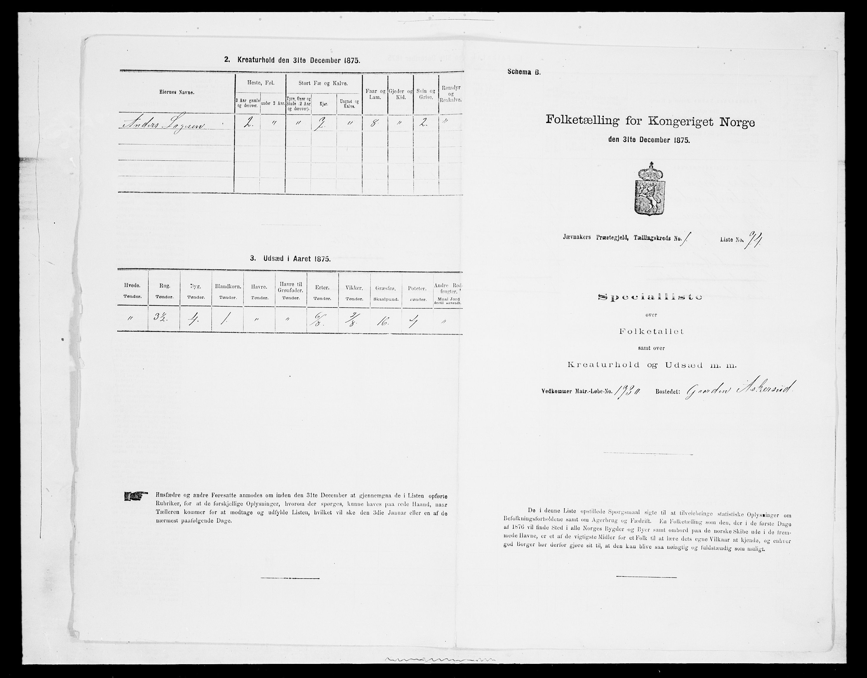 SAH, 1875 census for 0532P Jevnaker, 1875, p. 259