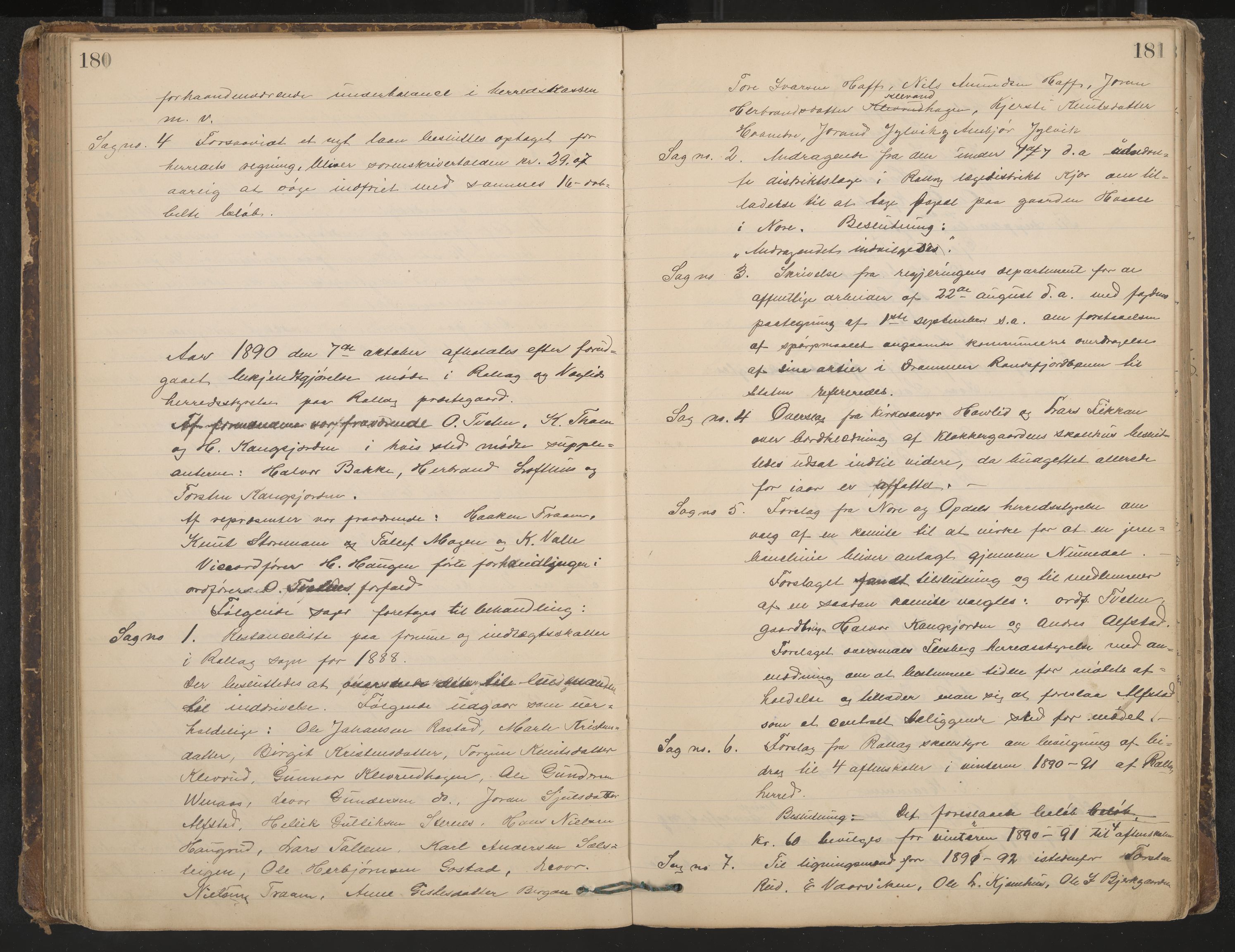 Rollag formannskap og sentraladministrasjon, IKAK/0632021-2/A/Aa/L0003: Møtebok, 1884-1897, p. 180-181