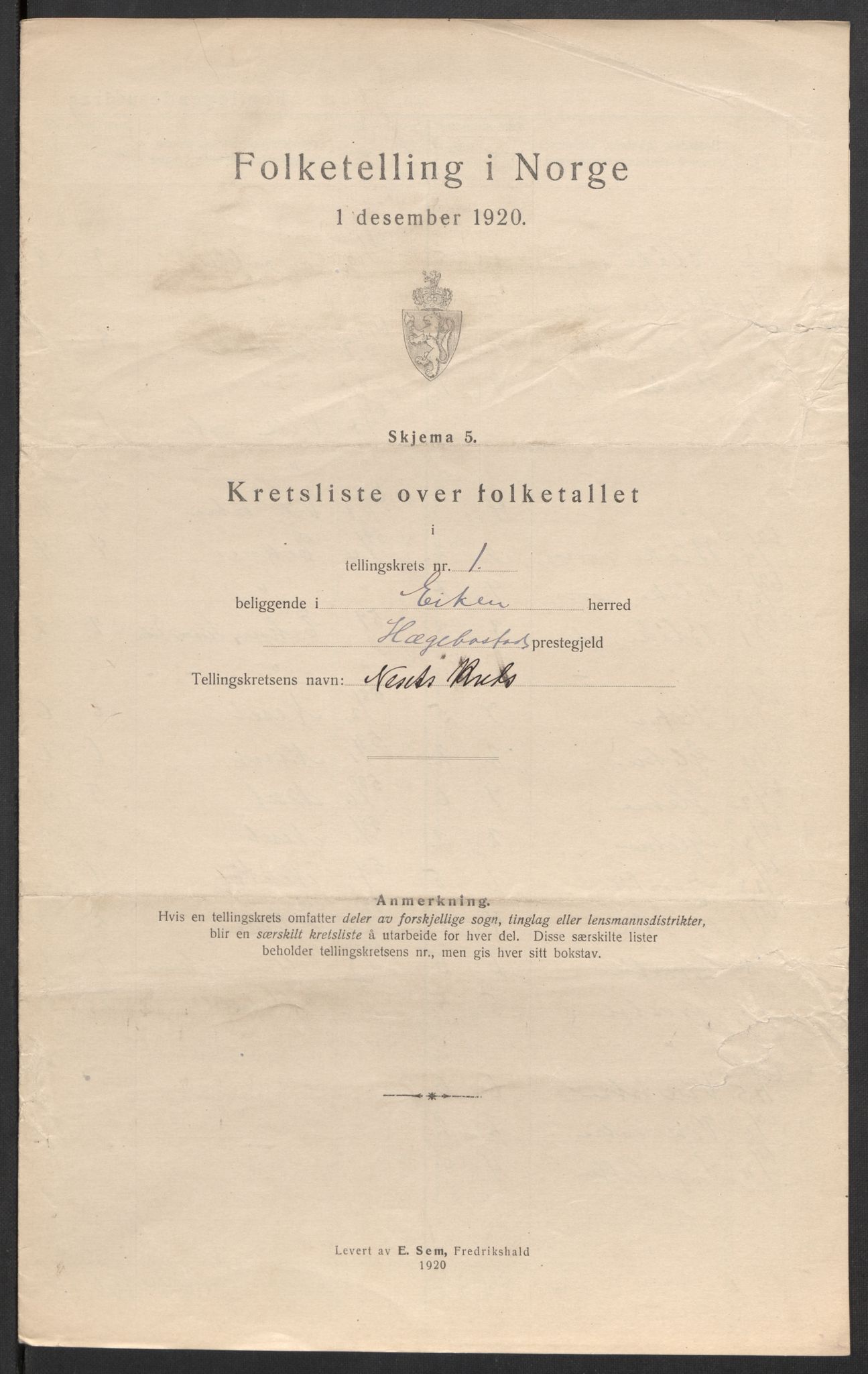 SAK, 1920 census for Eiken, 1920, p. 9