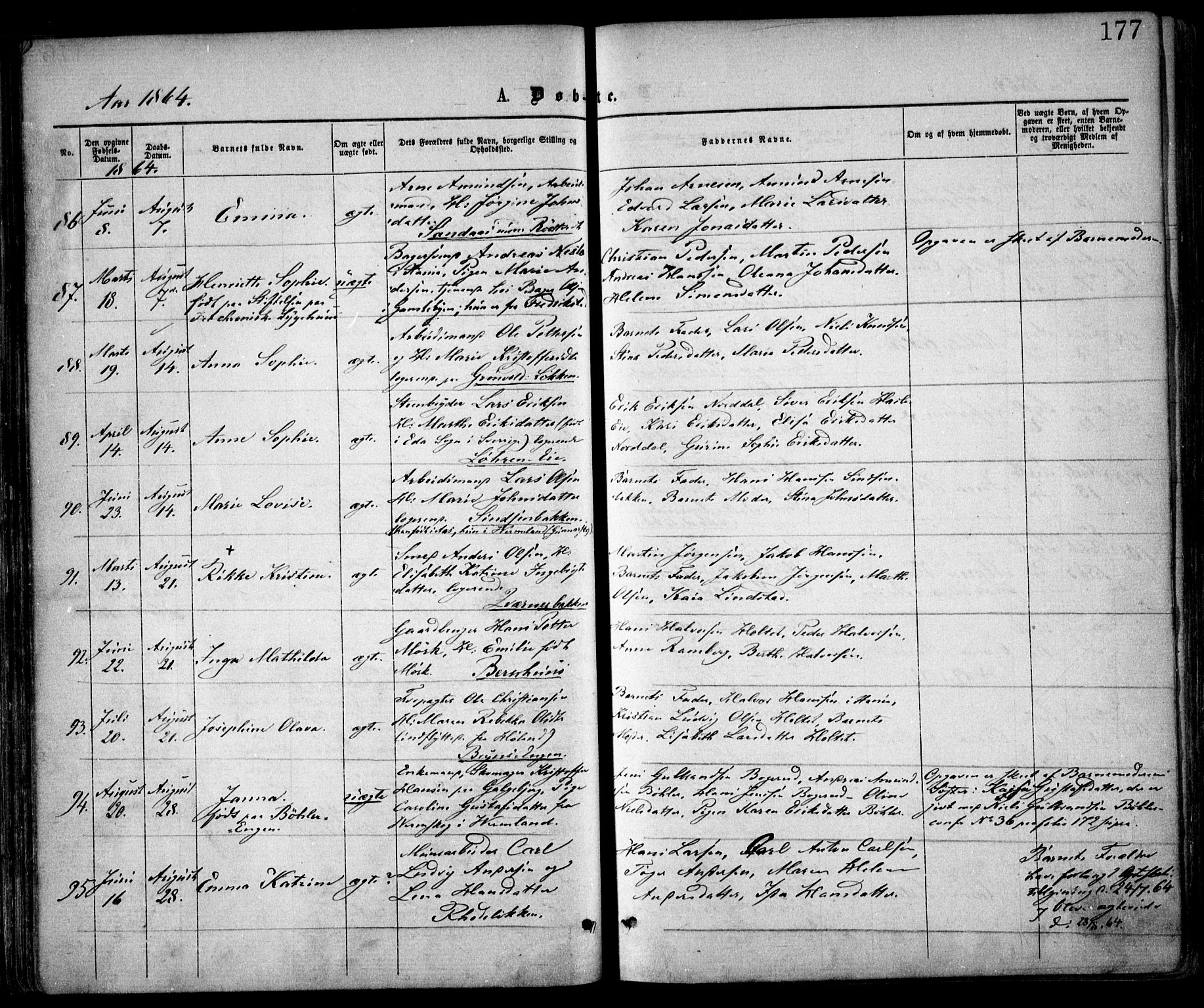 Østre Aker prestekontor Kirkebøker, SAO/A-10840/F/Fa/L0001: Parish register (official) no. I 1, 1861-1869, p. 177