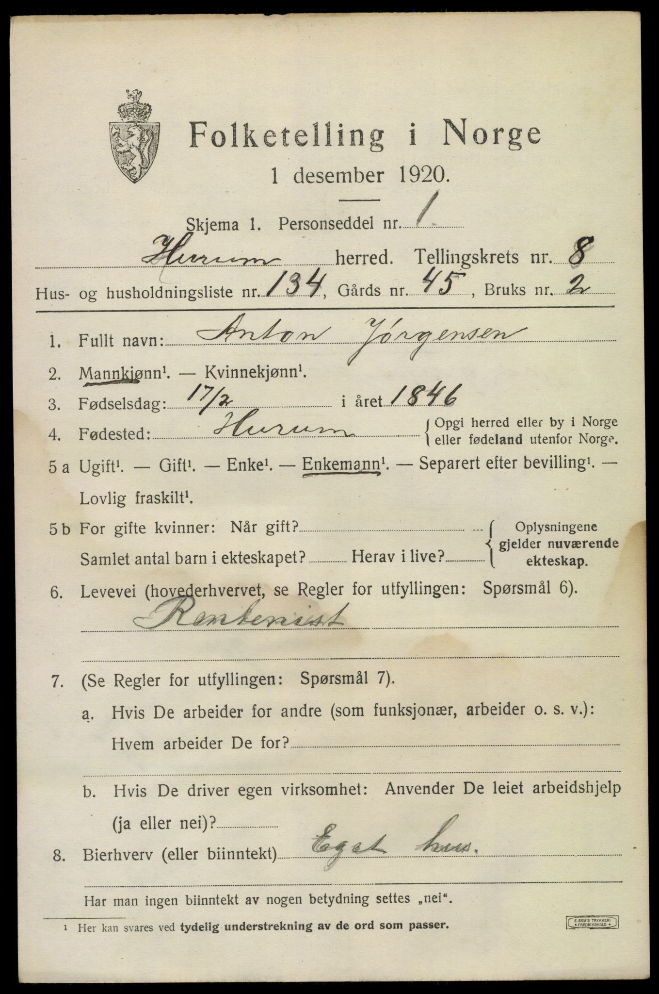 SAKO, 1920 census for Hurum, 1920, p. 11856