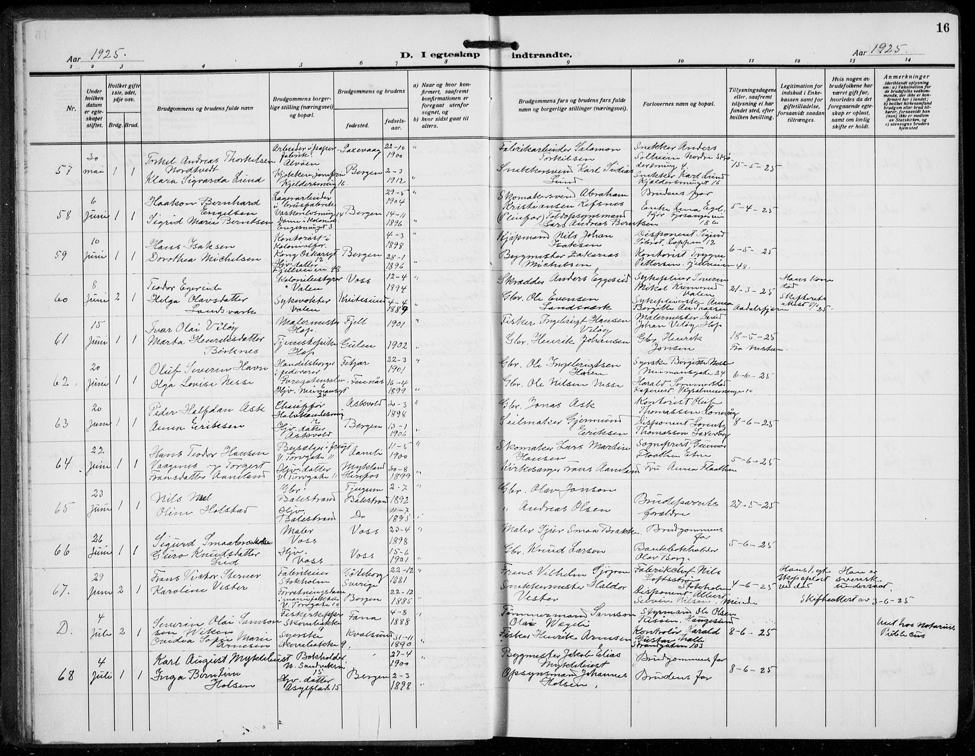 Domkirken sokneprestembete, AV/SAB-A-74801/H/Hab/L0034: Parish register (copy) no. D 6, 1924-1941, p. 16