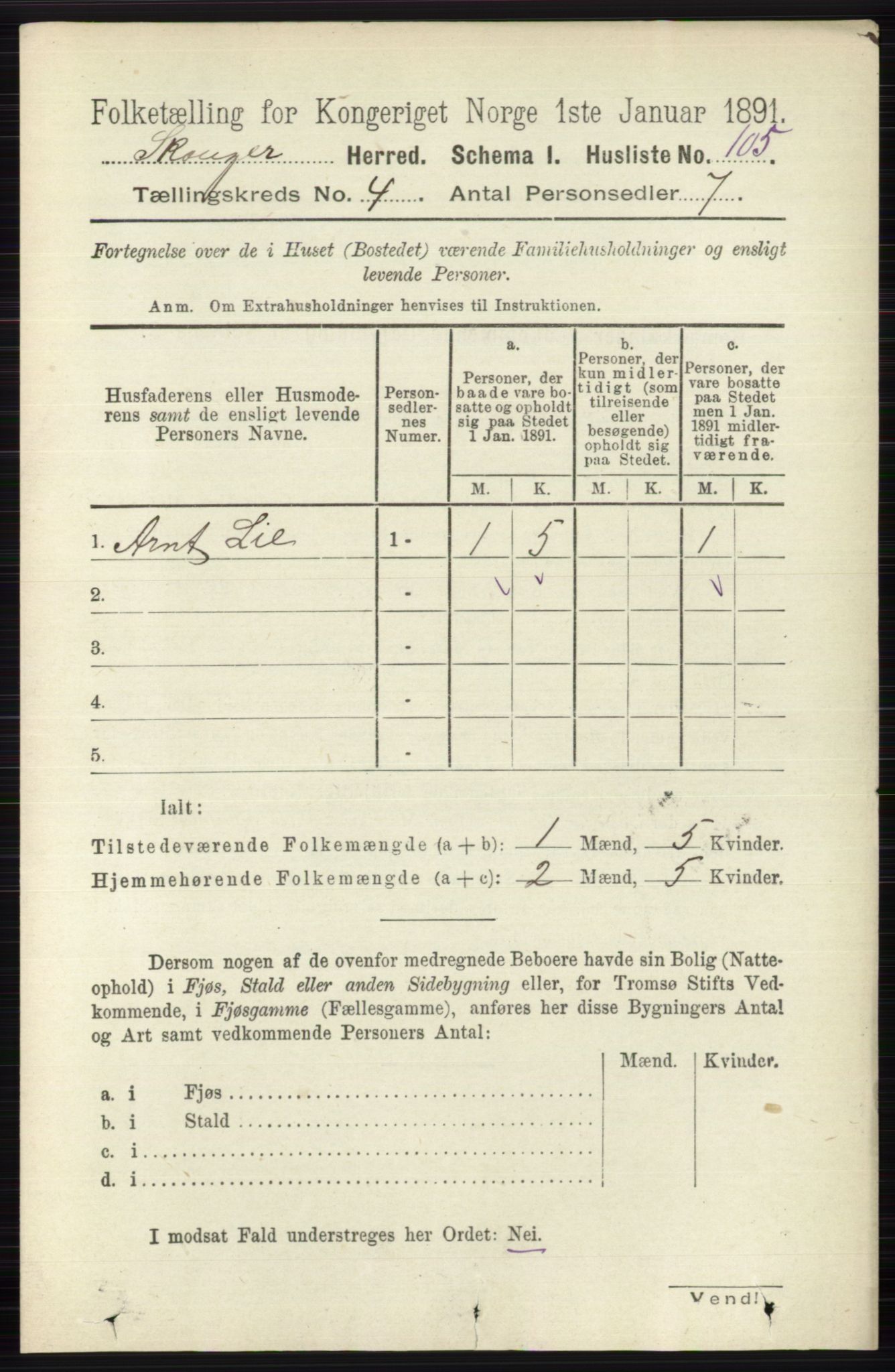 RA, 1891 census for 0712 Skoger, 1891, p. 2256