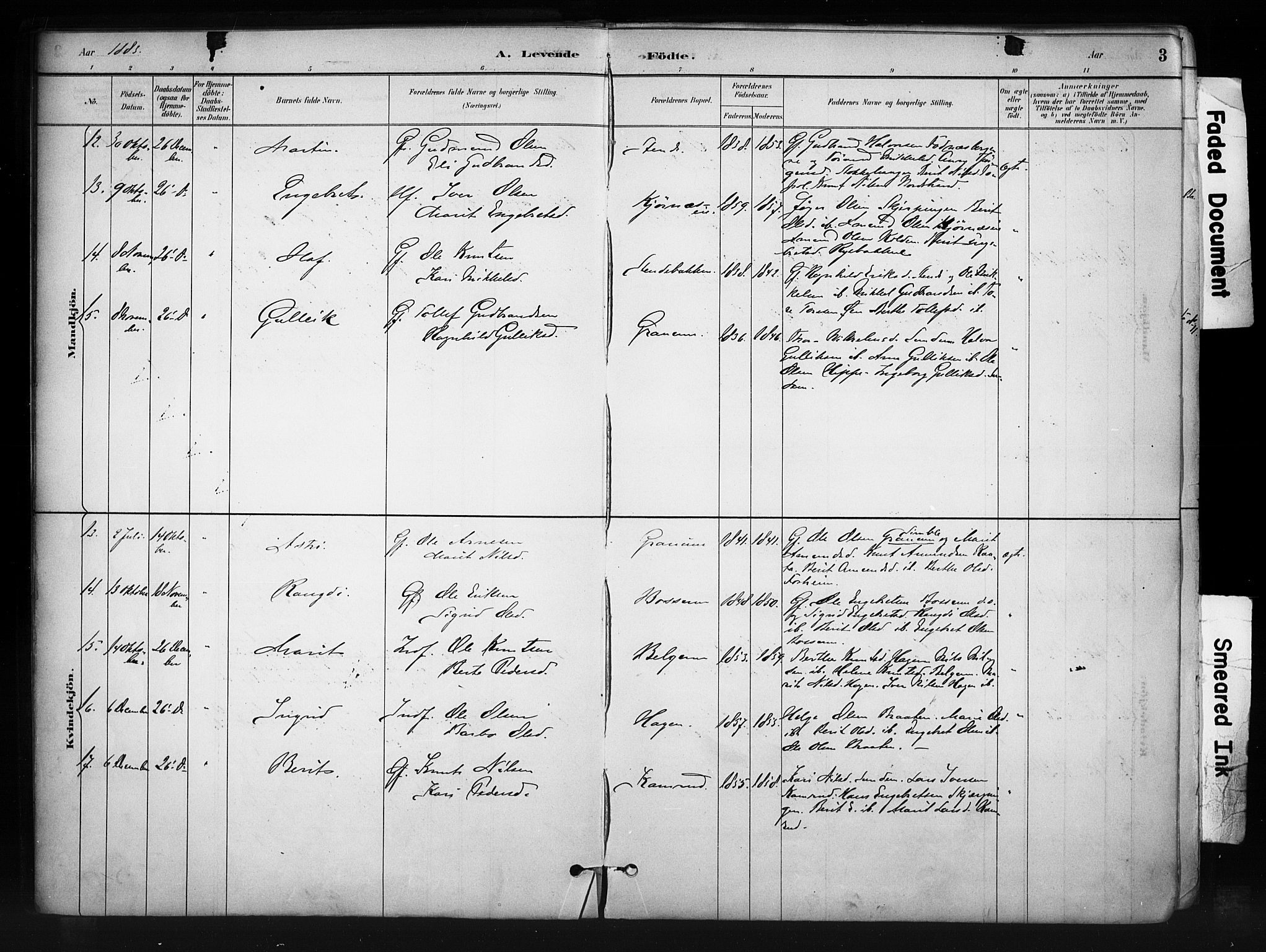 Nord-Aurdal prestekontor, SAH/PREST-132/H/Ha/Haa/L0011: Parish register (official) no. 11, 1883-1896, p. 3