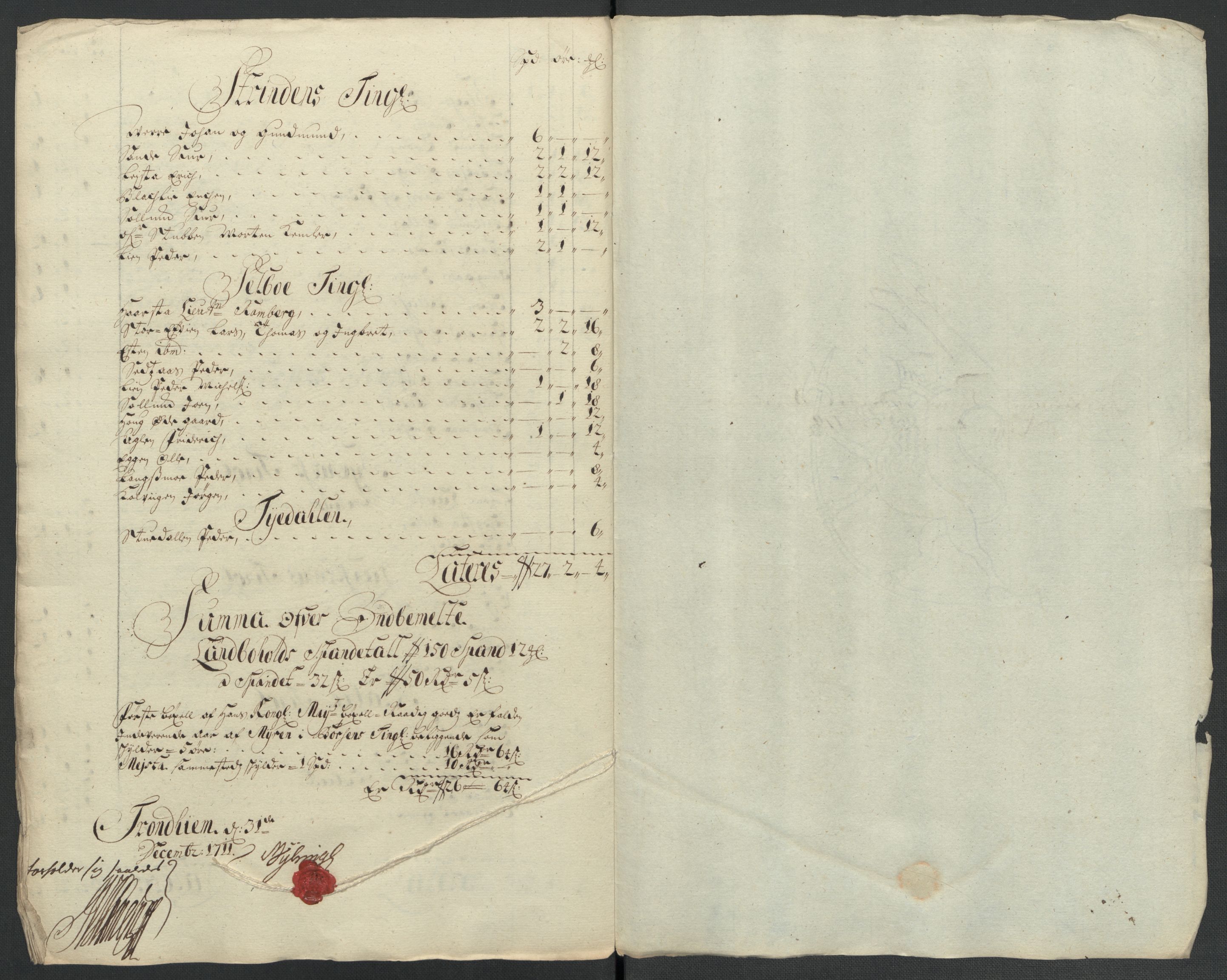 Rentekammeret inntil 1814, Reviderte regnskaper, Fogderegnskap, AV/RA-EA-4092/R61/L4112: Fogderegnskap Strinda og Selbu, 1711, p. 135