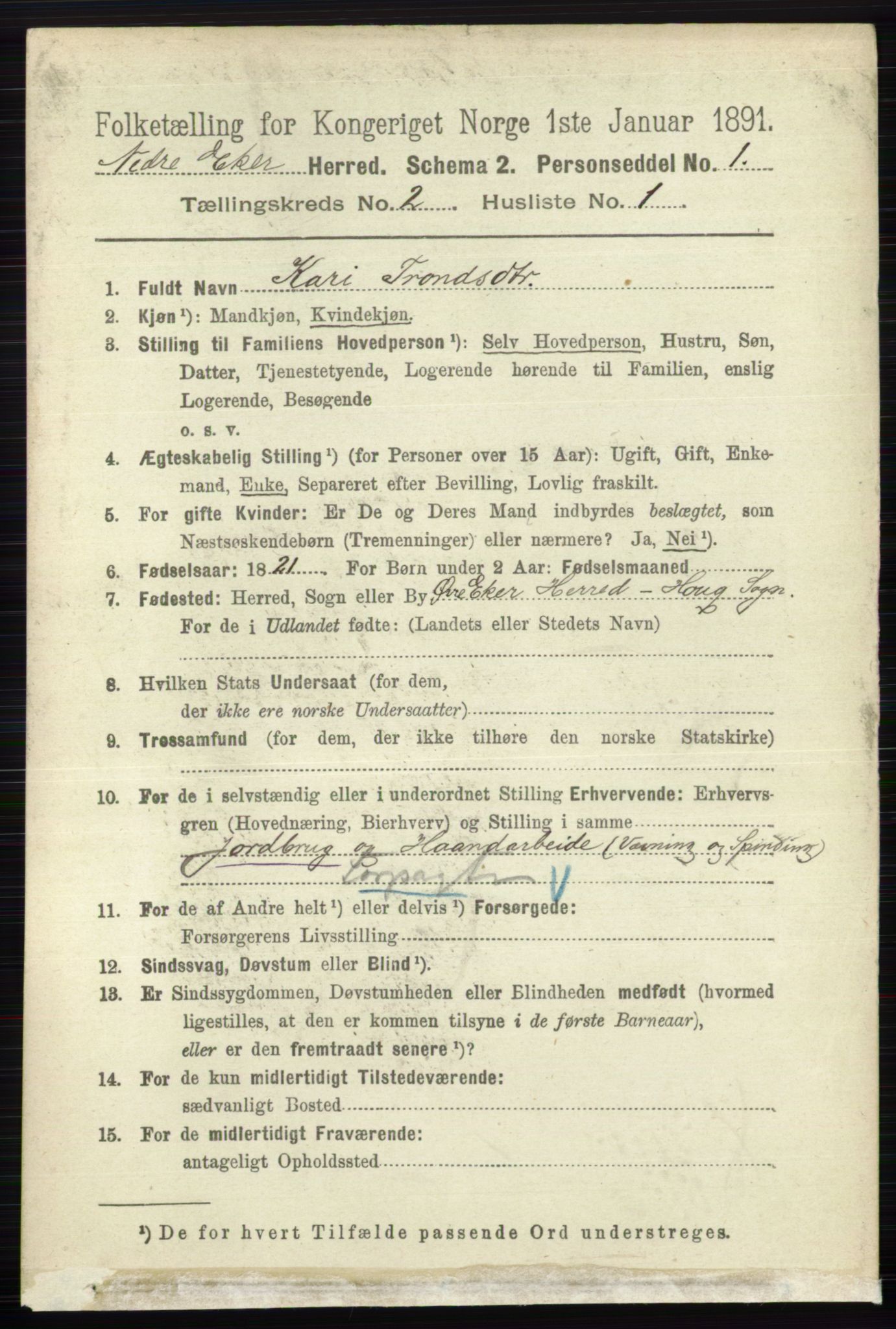 RA, 1891 census for 0625 Nedre Eiker, 1891, p. 542