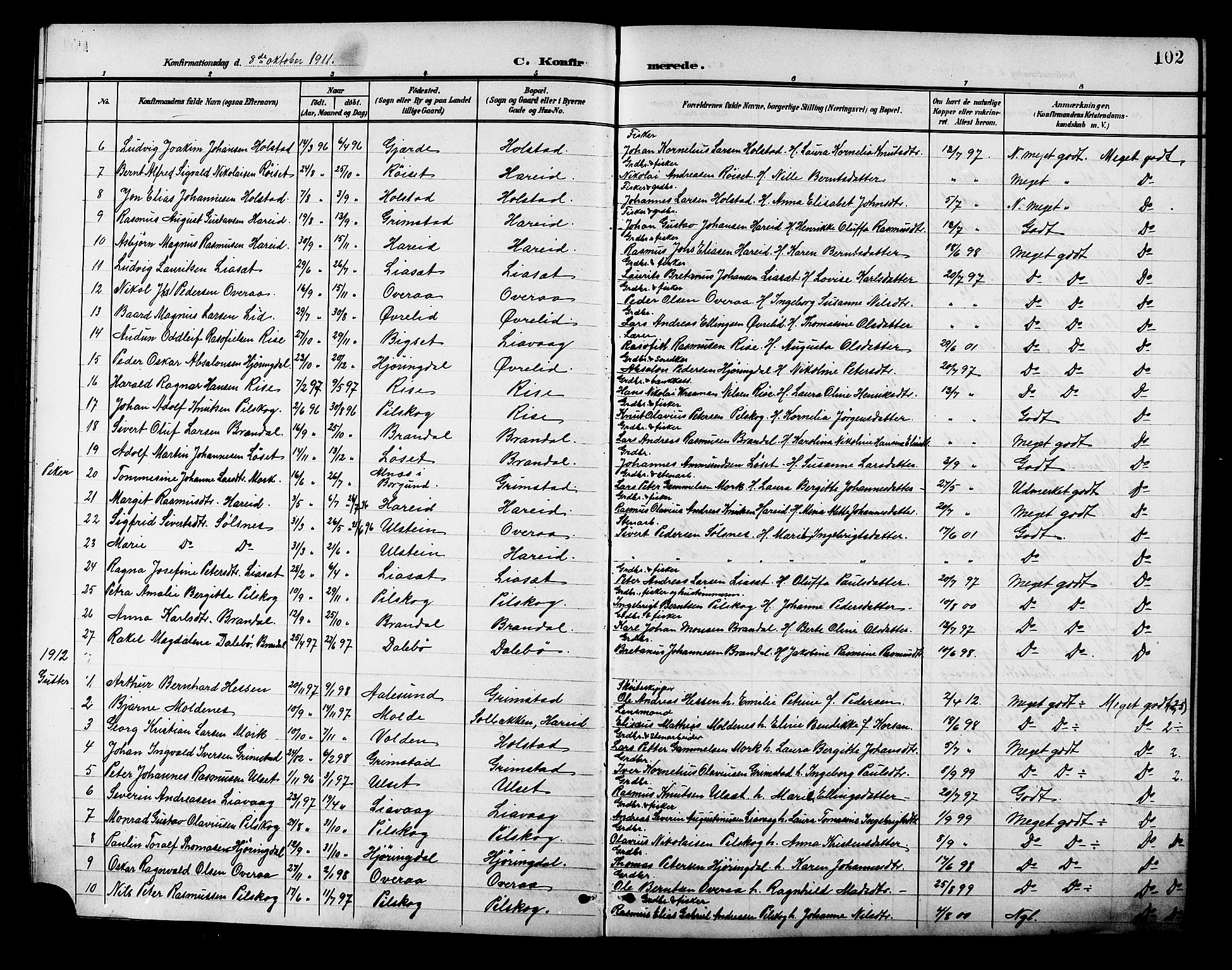 Ministerialprotokoller, klokkerbøker og fødselsregistre - Møre og Romsdal, AV/SAT-A-1454/510/L0126: Parish register (copy) no. 510C03, 1900-1922, p. 102