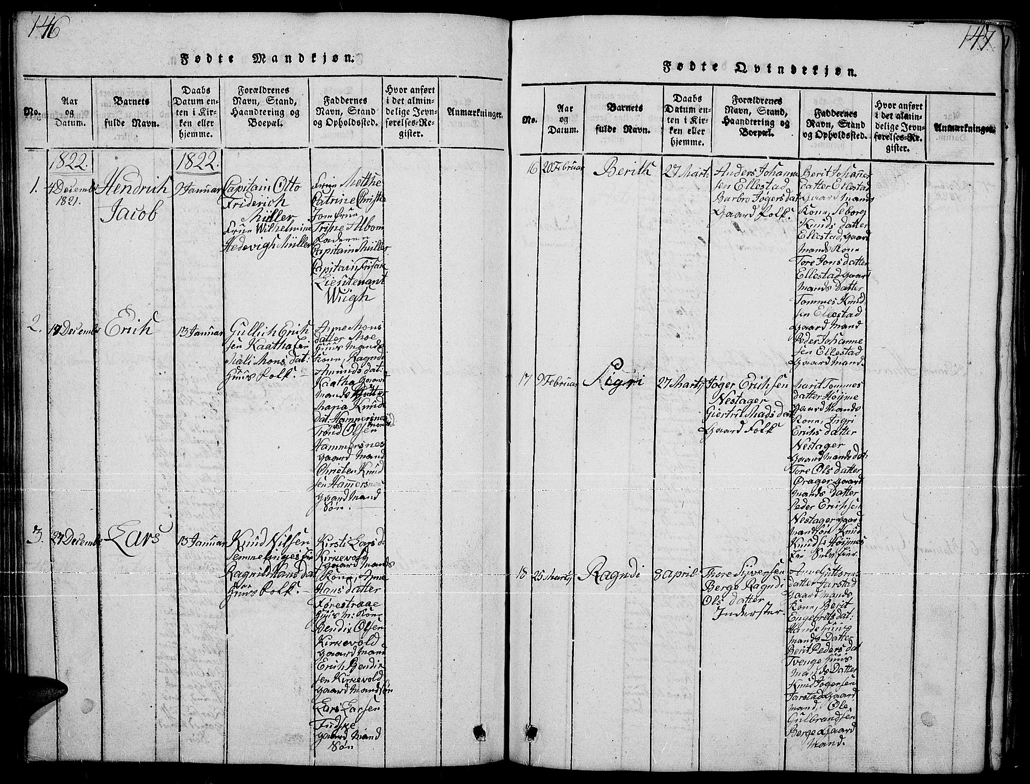 Slidre prestekontor, SAH/PREST-134/H/Ha/Hab/L0001: Parish register (copy) no. 1, 1814-1838, p. 146-147