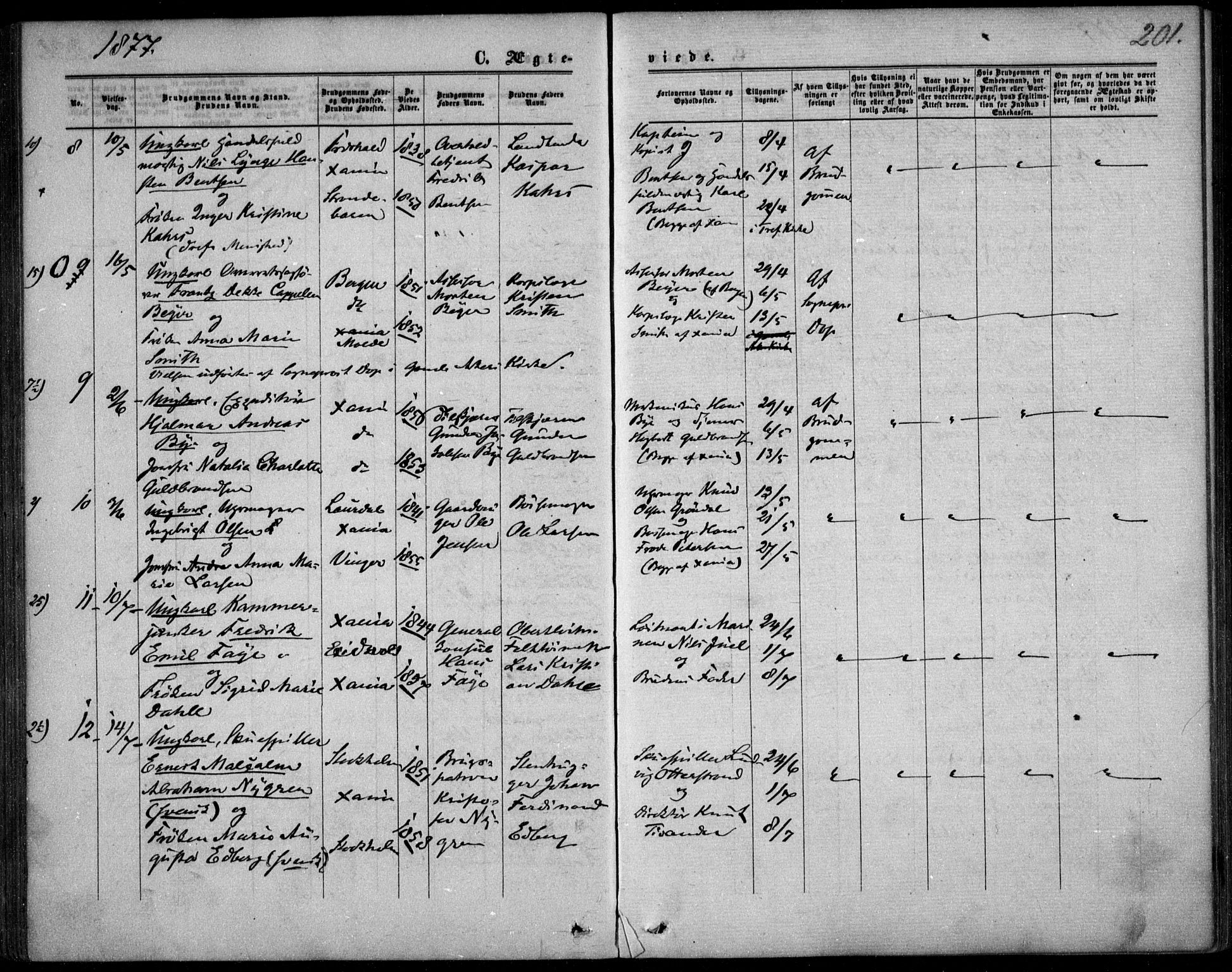 Garnisonsmenigheten Kirkebøker, AV/SAO-A-10846/F/Fa/L0011: Parish register (official) no. 11, 1870-1880, p. 201