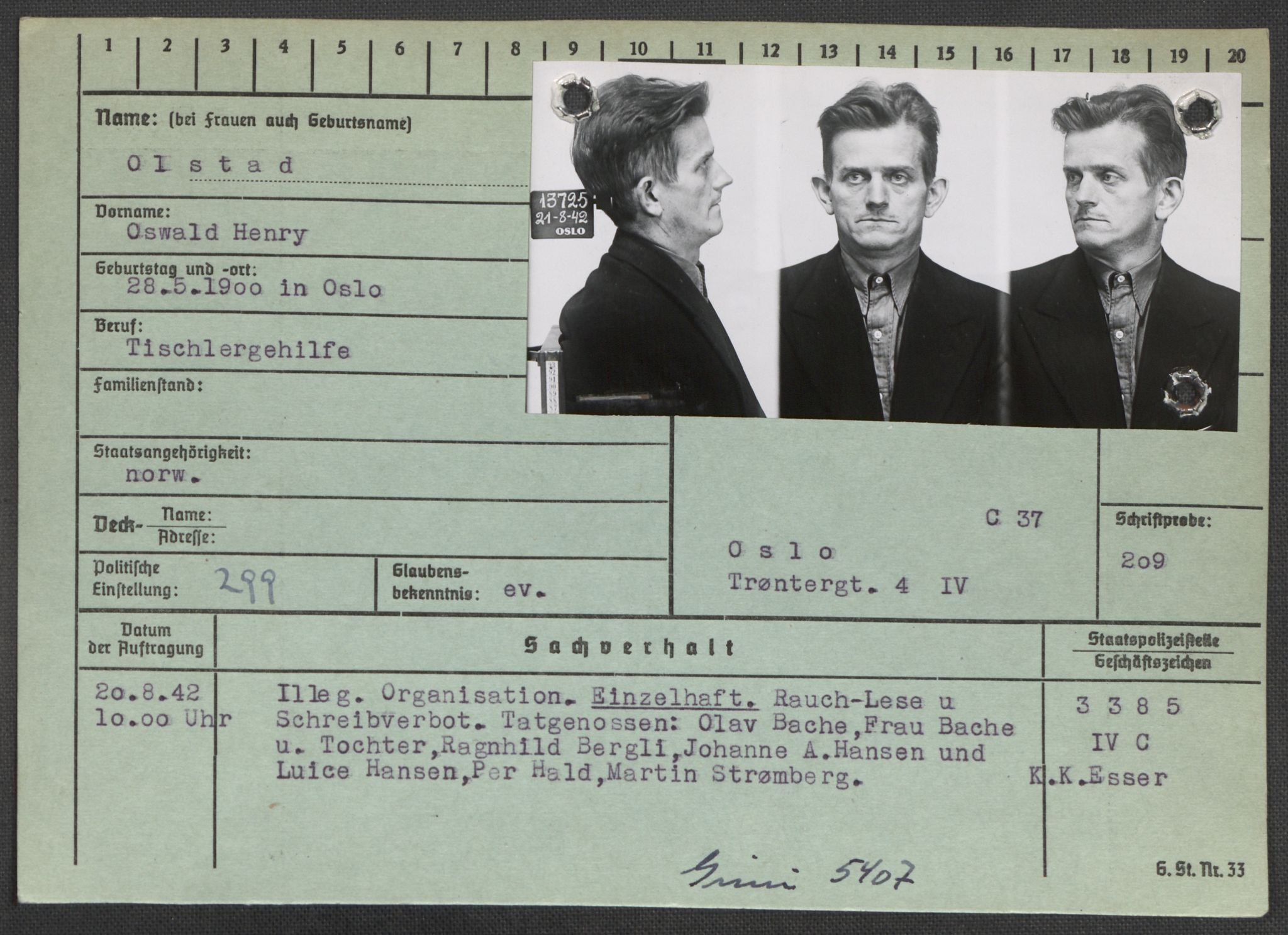 Befehlshaber der Sicherheitspolizei und des SD, AV/RA-RAFA-5969/E/Ea/Eaa/L0008: Register over norske fanger i Møllergata 19: Oelze-Ru, 1940-1945, p. 430