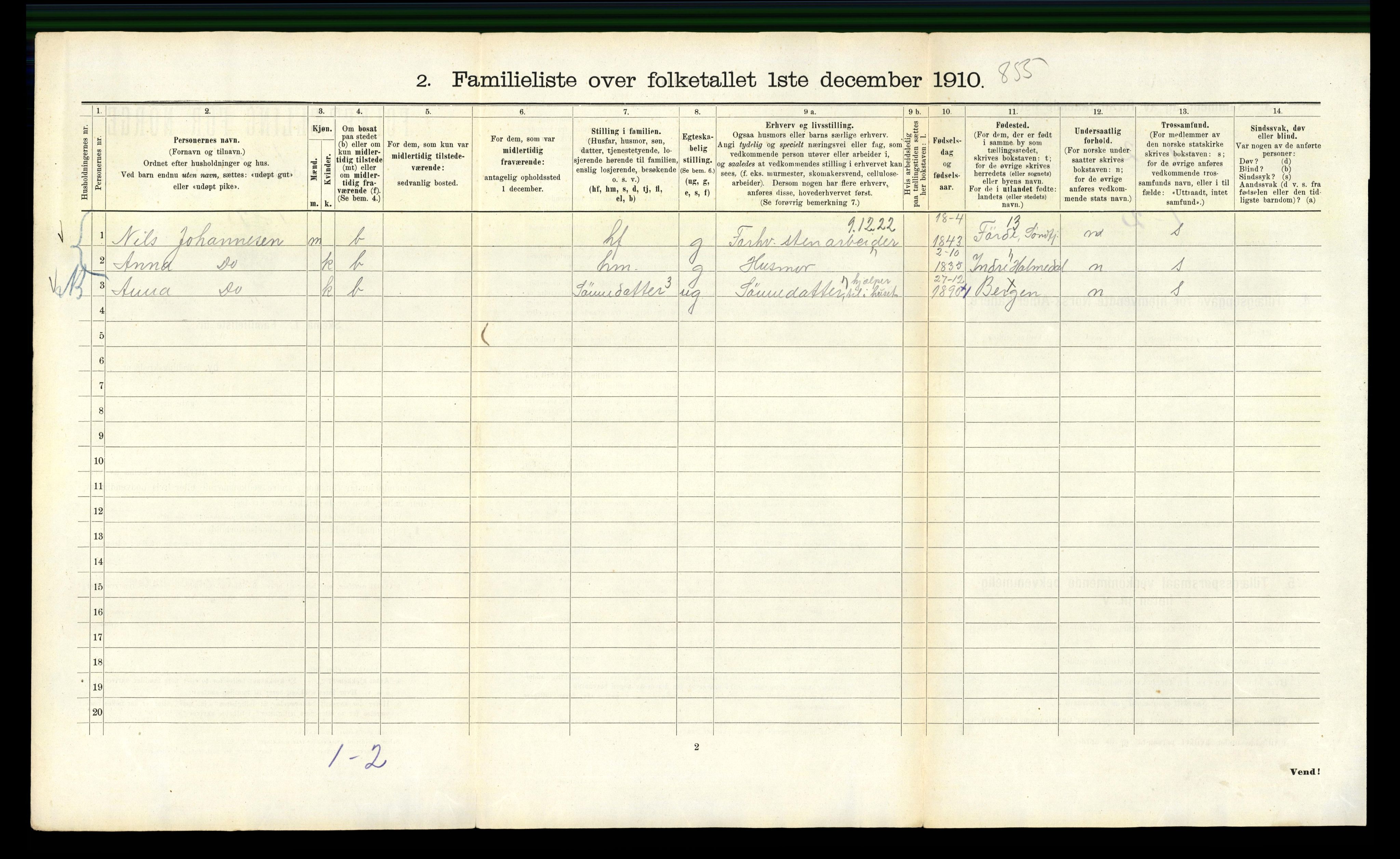 RA, 1910 census for Bergen, 1910, p. 3600