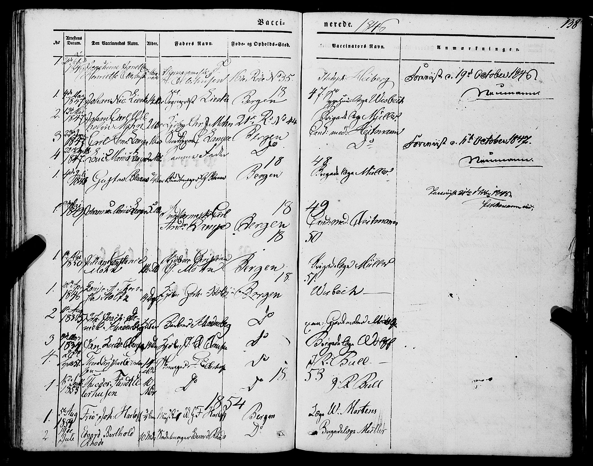 Mariakirken Sokneprestembete, SAB/A-76901/H/Haa/L0006: Parish register (official) no. A 6, 1846-1877, p. 138