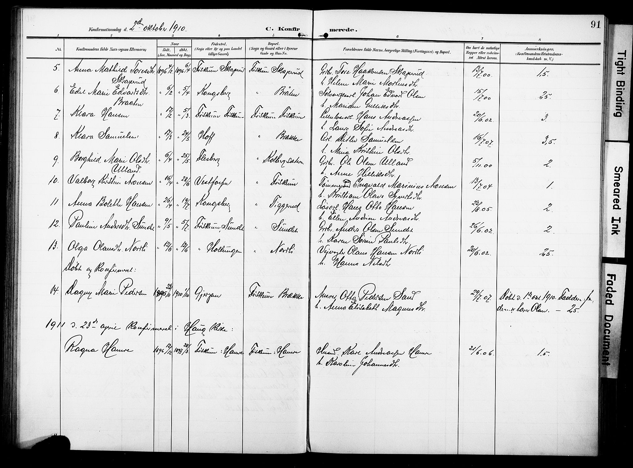 Fiskum kirkebøker, AV/SAKO-A-15/F/Fa/L0004: Parish register (official) no. 4, 1906-1924, p. 91