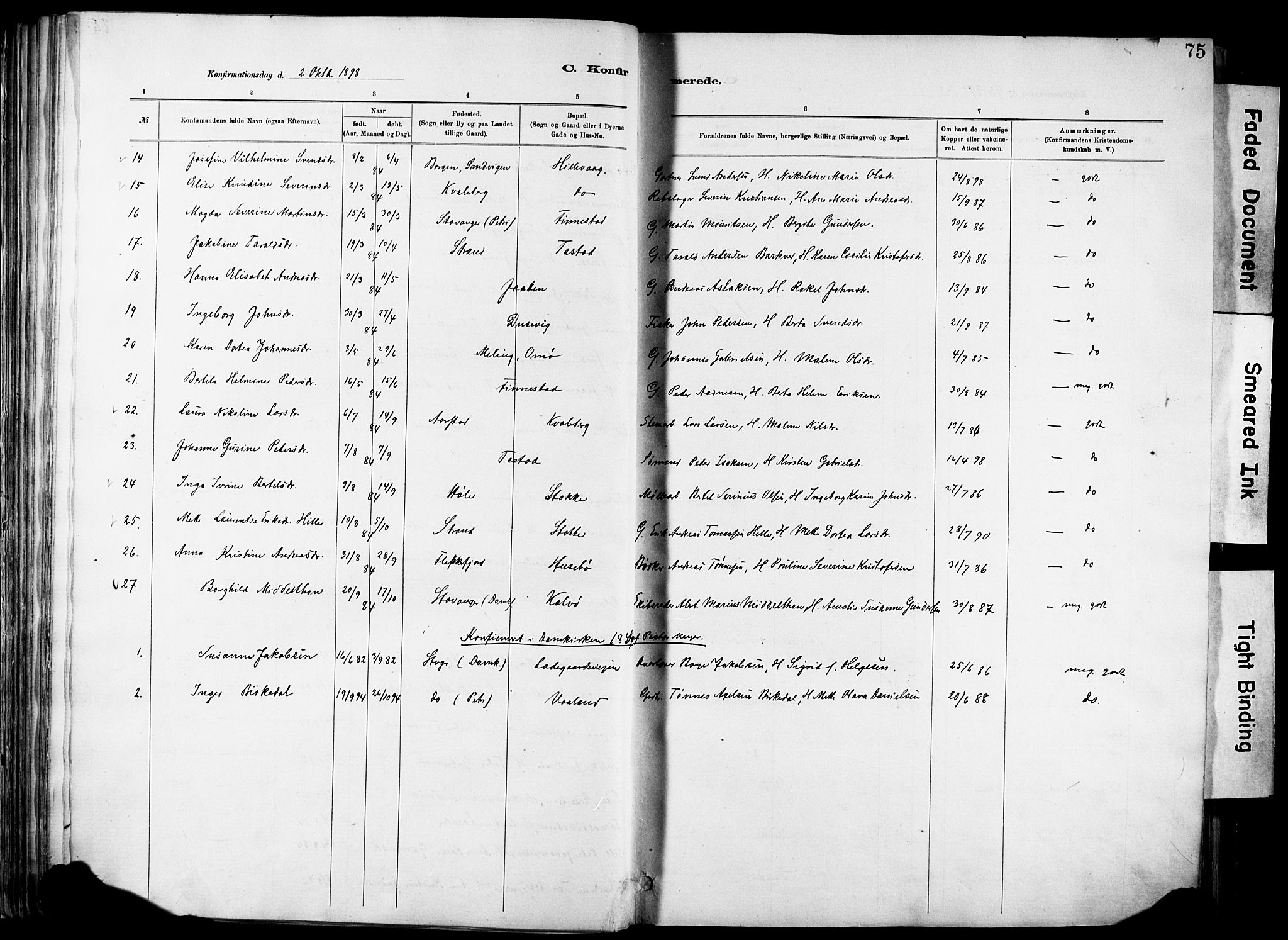 Hetland sokneprestkontor, AV/SAST-A-101826/30/30BA/L0012: Parish register (official) no. A 12, 1882-1912, p. 75