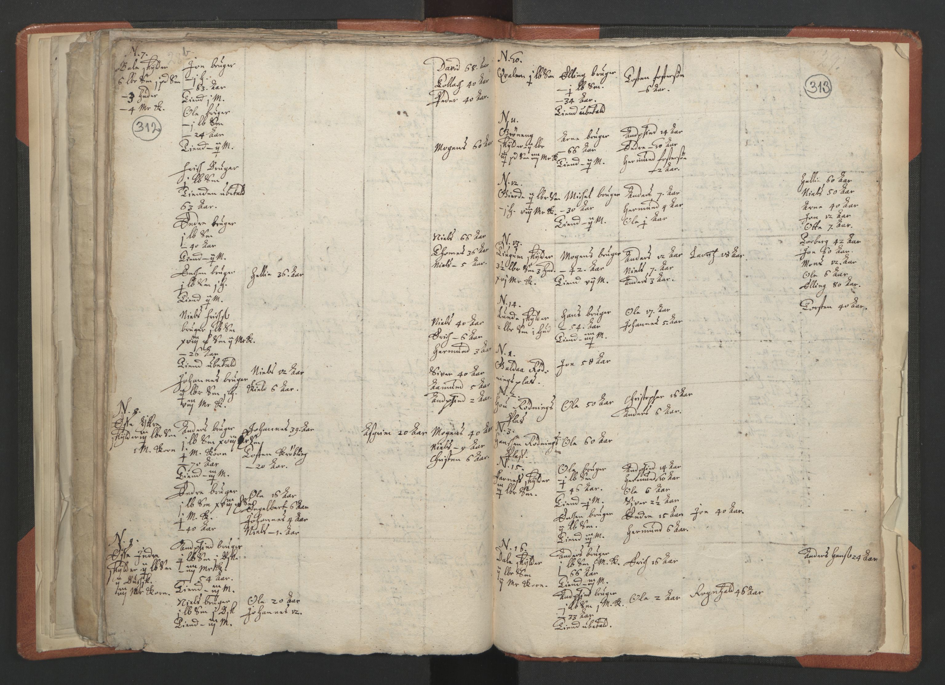 RA, Vicar's Census 1664-1666, no. 23: Sogn deanery, 1664-1666, p. 312-313