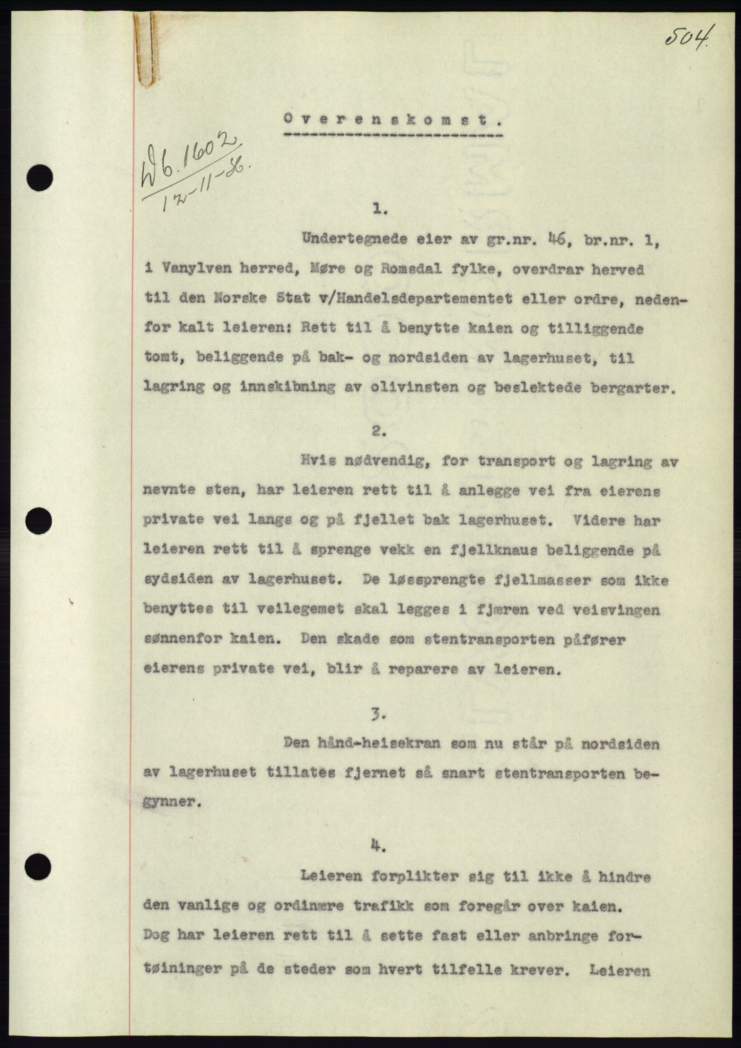 Søre Sunnmøre sorenskriveri, AV/SAT-A-4122/1/2/2C/L0061: Mortgage book no. 55, 1936-1936, Diary no: : 1602/1936