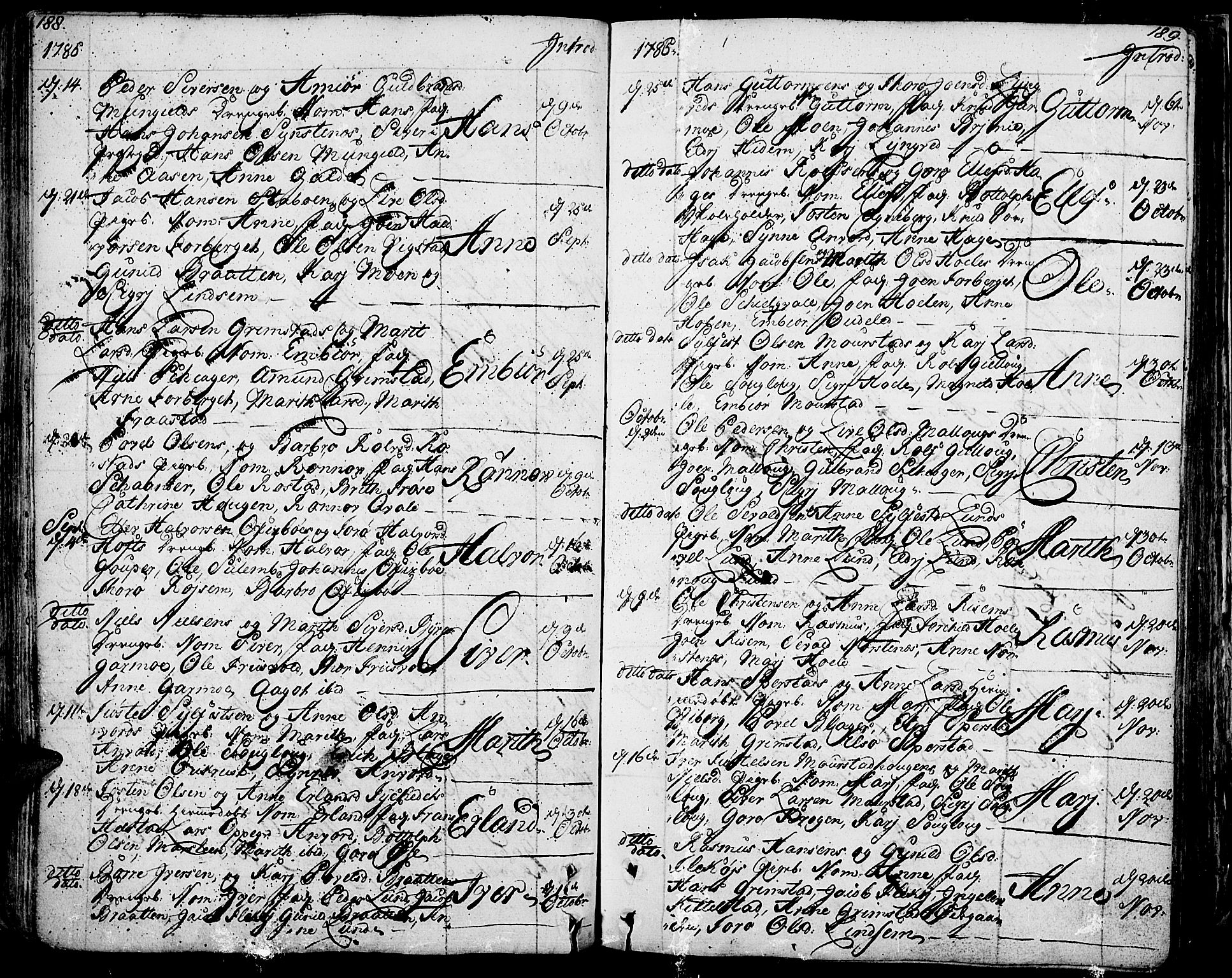 Lom prestekontor, AV/SAH-PREST-070/K/L0002: Parish register (official) no. 2, 1749-1801, p. 188-189