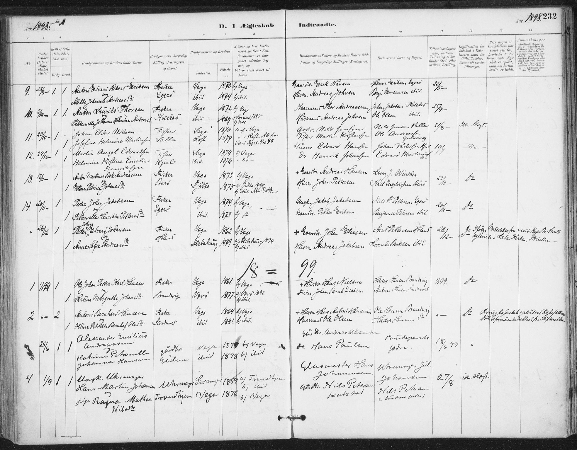 Ministerialprotokoller, klokkerbøker og fødselsregistre - Nordland, AV/SAT-A-1459/816/L0244: Parish register (official) no. 816A10, 1886-1903, p. 232