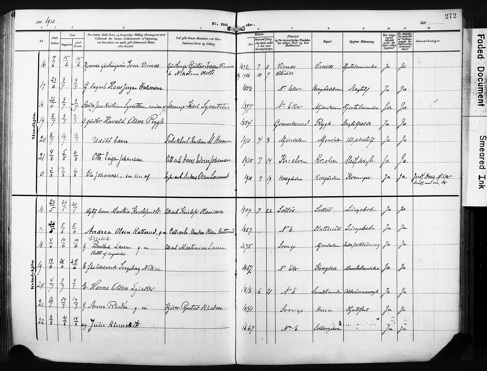 Nedre Eiker kirkebøker, AV/SAKO-A-612/F/Fa/L0006: Parish register (official) no. 6, 1906-1912, p. 272