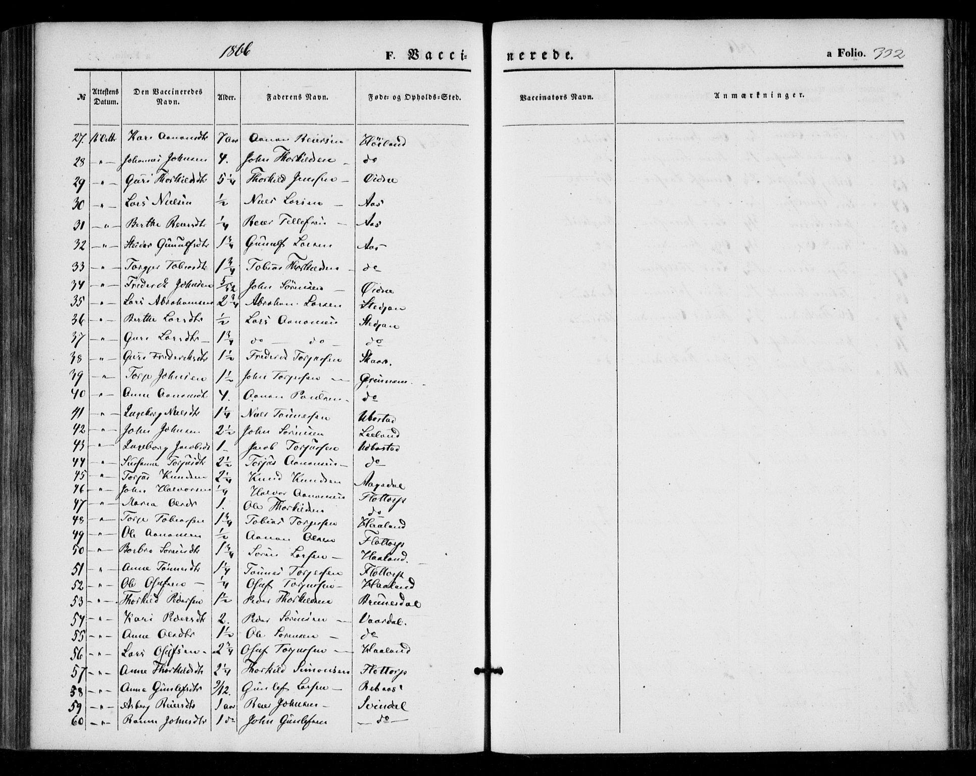 Bjelland sokneprestkontor, SAK/1111-0005/F/Fa/Fac/L0002: Parish register (official) no. A 2, 1866-1887, p. 332