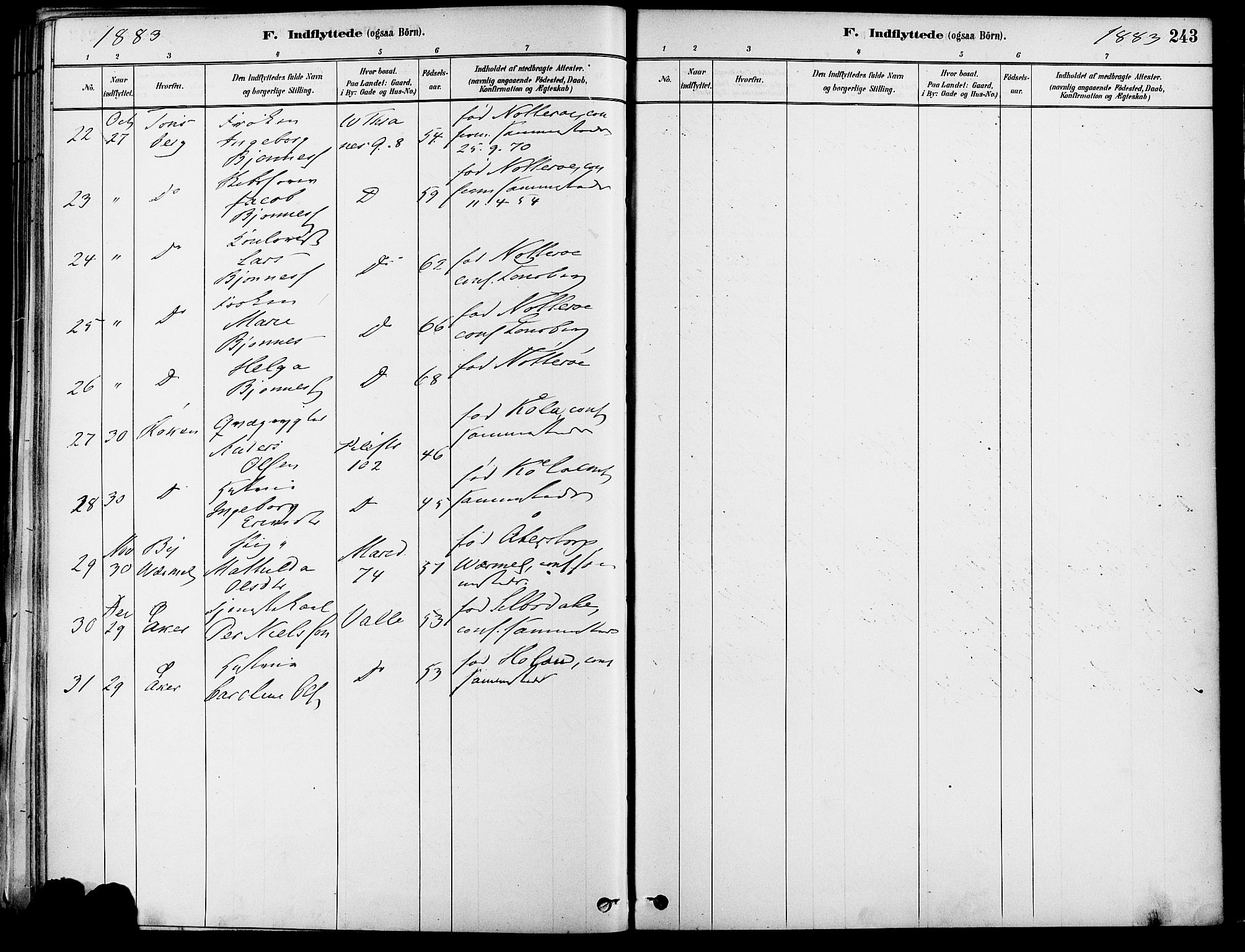 Gamle Aker prestekontor Kirkebøker, SAO/A-10617a/F/L0007: Parish register (official) no. 7, 1882-1890, p. 243