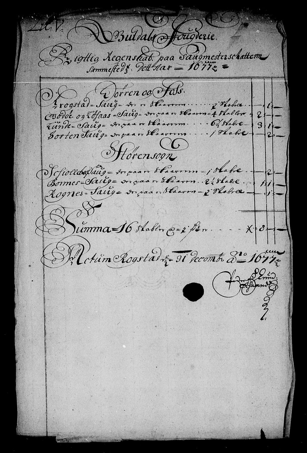 Rentekammeret inntil 1814, Reviderte regnskaper, Stiftamtstueregnskaper, Trondheim stiftamt og Nordland amt, AV/RA-EA-6044/R/Re/L0046: Trondheim stiftamt og Nordland amt, 1677