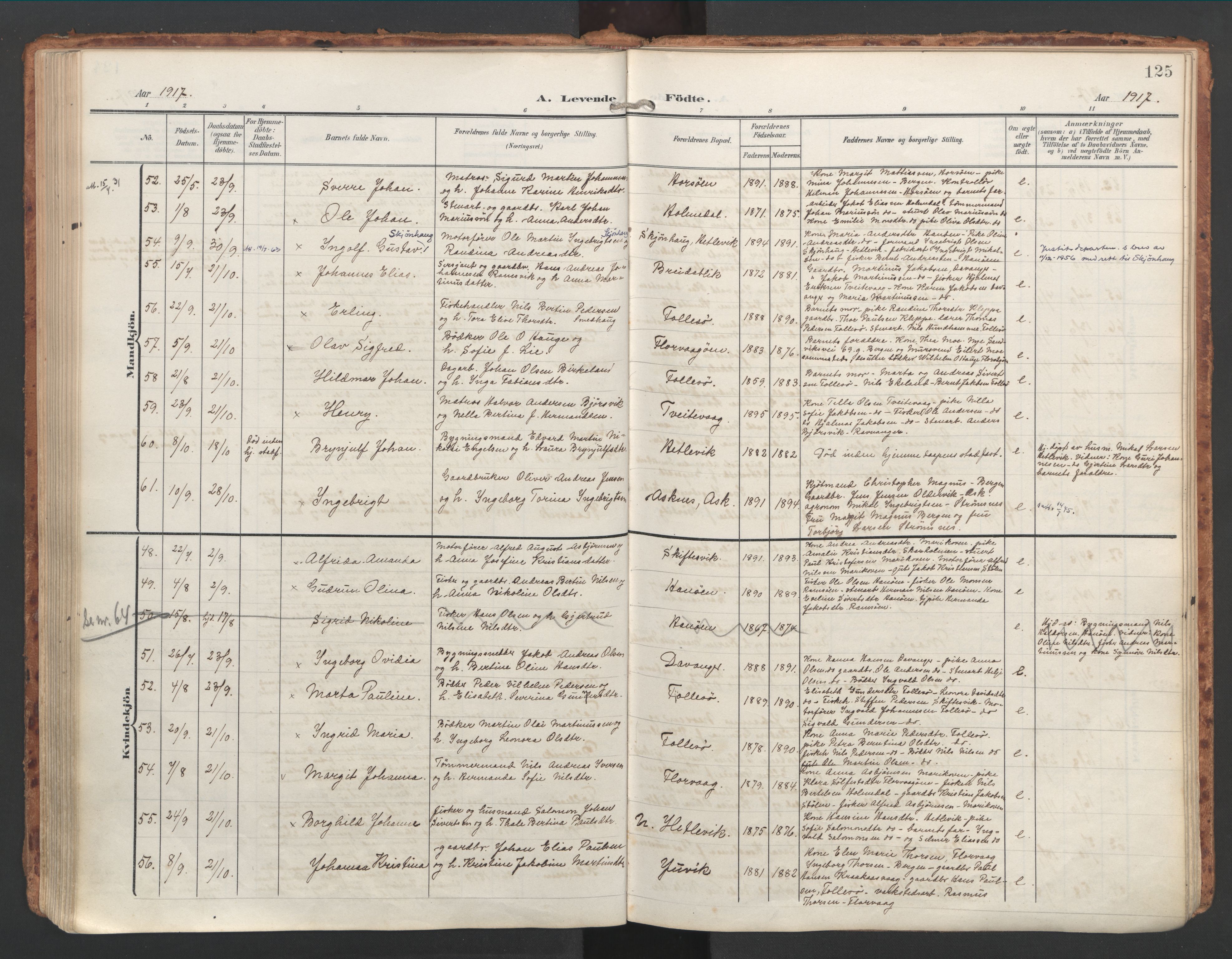 Askøy Sokneprestembete, AV/SAB-A-74101/H/Ha/Haa/Haac/L0002: Parish register (official) no. C 2, 1905-1922, p. 125