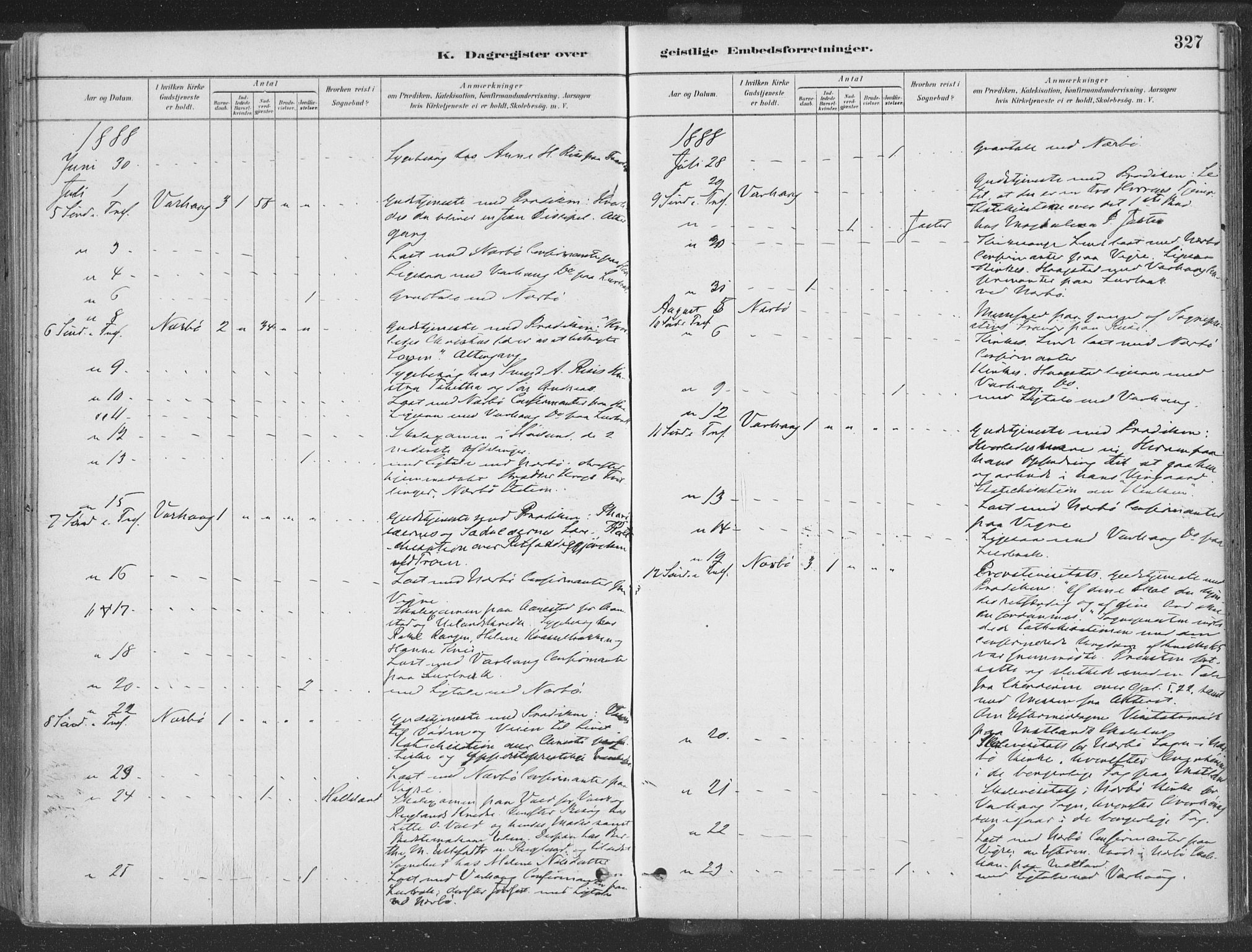 Hå sokneprestkontor, AV/SAST-A-101801/001/30BA/L0010: Parish register (official) no. A 9, 1879-1896, p. 327