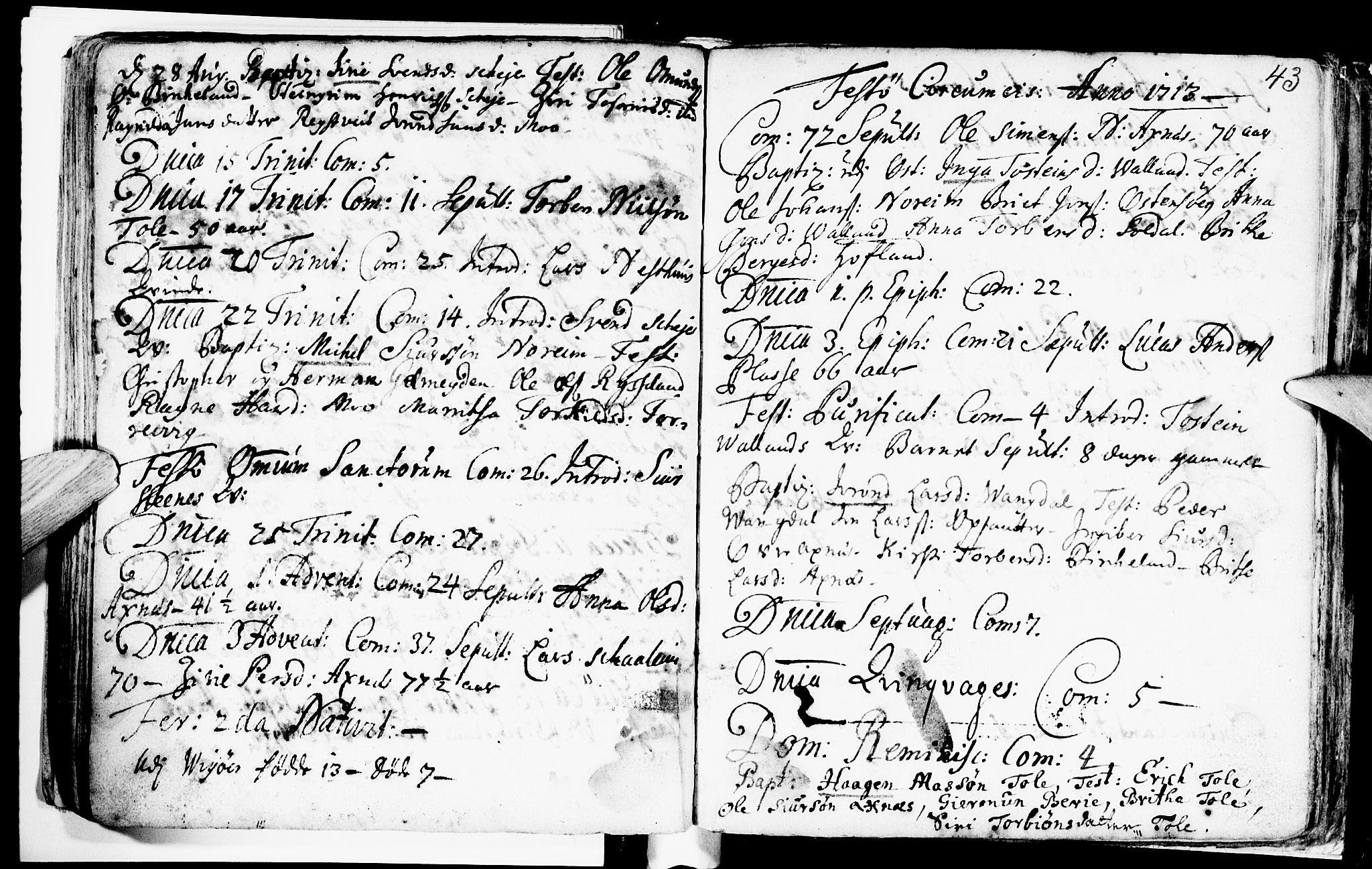 Kvam sokneprestembete, AV/SAB-A-76201/H/Haa: Parish register (official) no. A 2, 1696-1741, p. 43