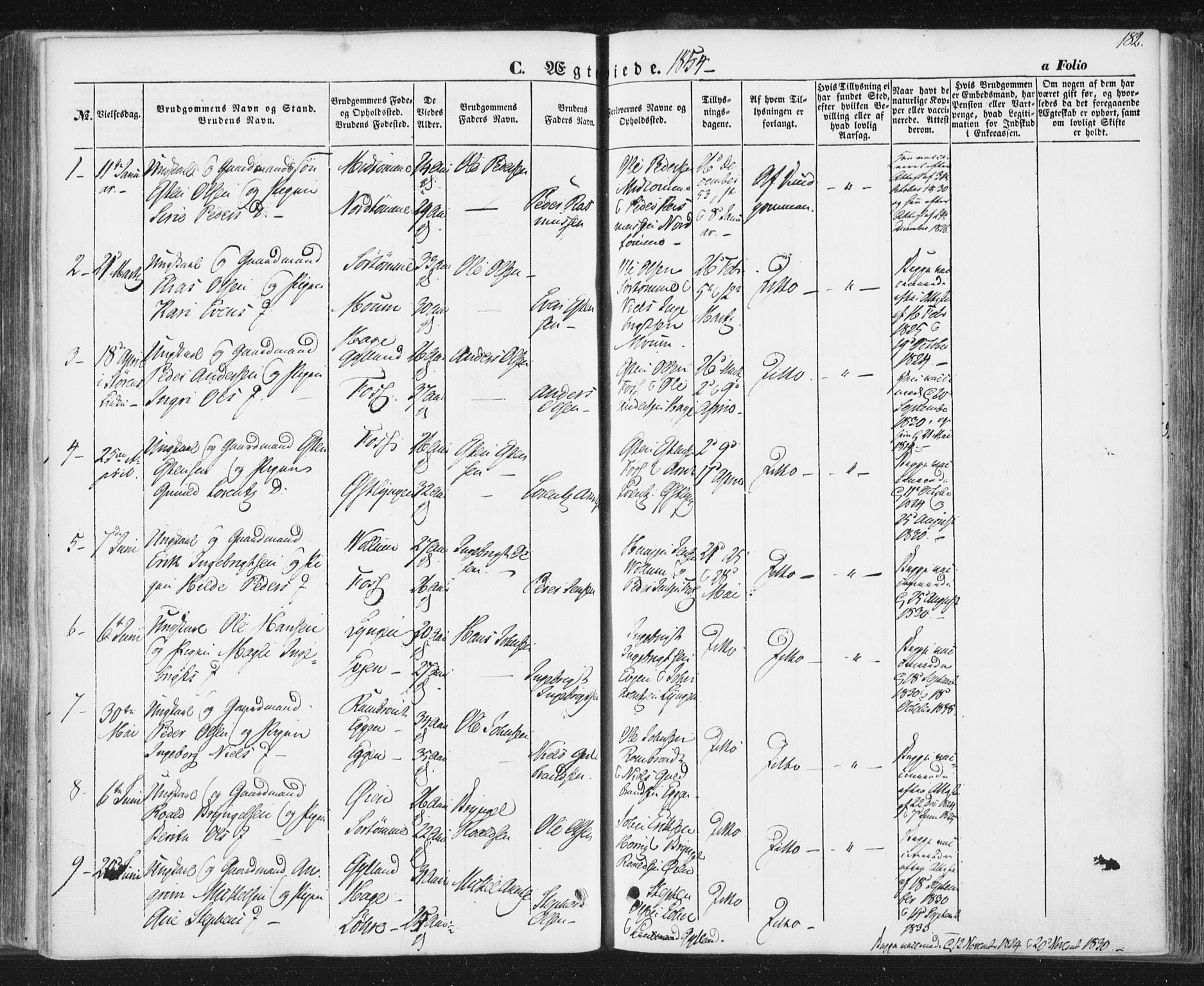 Ministerialprotokoller, klokkerbøker og fødselsregistre - Sør-Trøndelag, SAT/A-1456/692/L1103: Parish register (official) no. 692A03, 1849-1870, p. 182