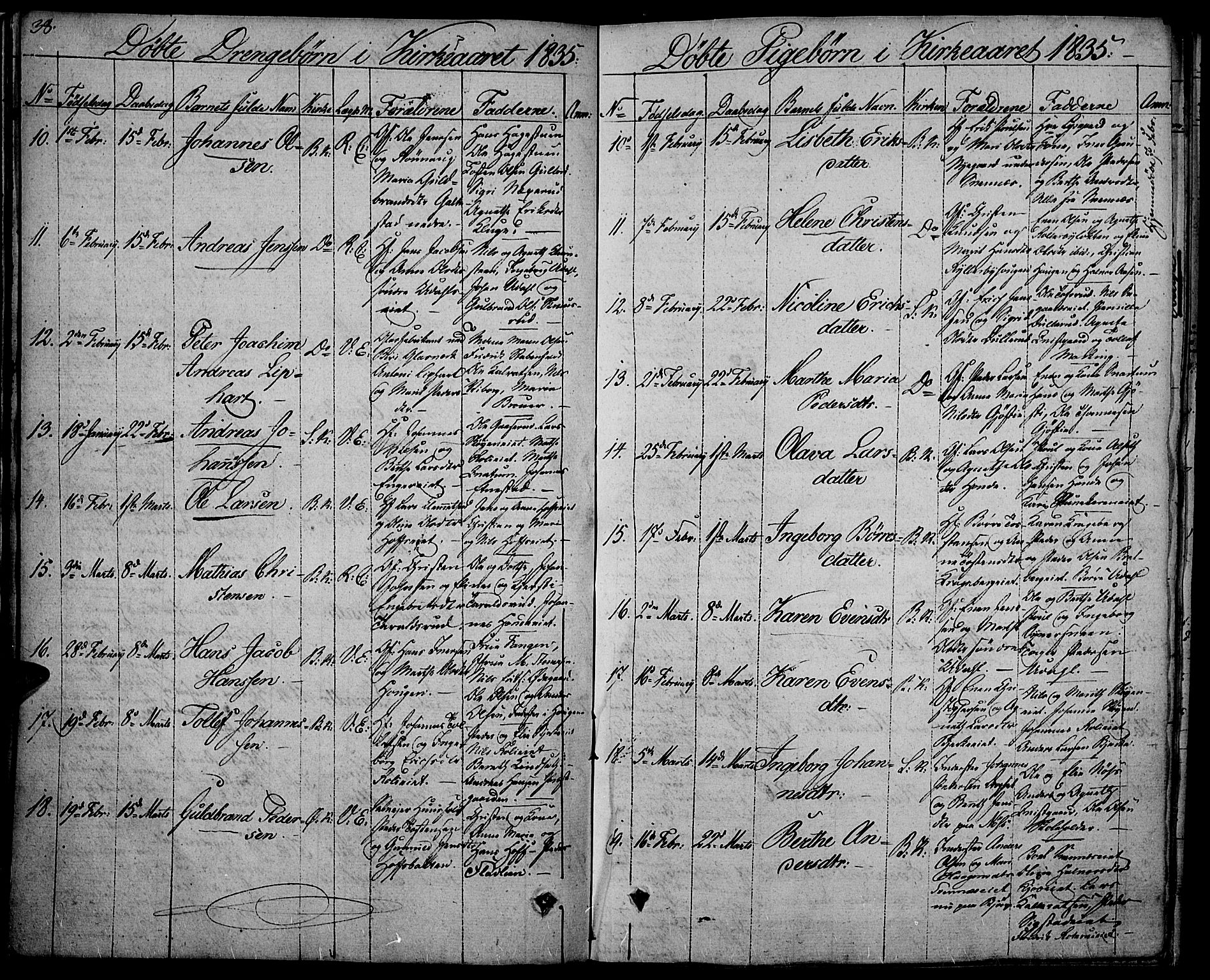 Biri prestekontor, SAH/PREST-096/H/Ha/Haa/L0004: Parish register (official) no. 4, 1829-1842, p. 38