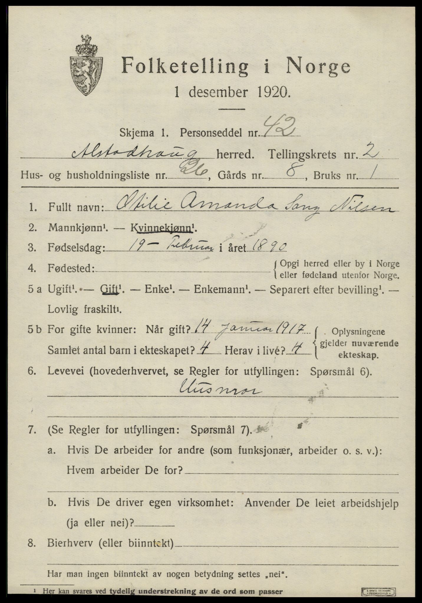 SAT, 1920 census for Alstahaug, 1920, p. 1229