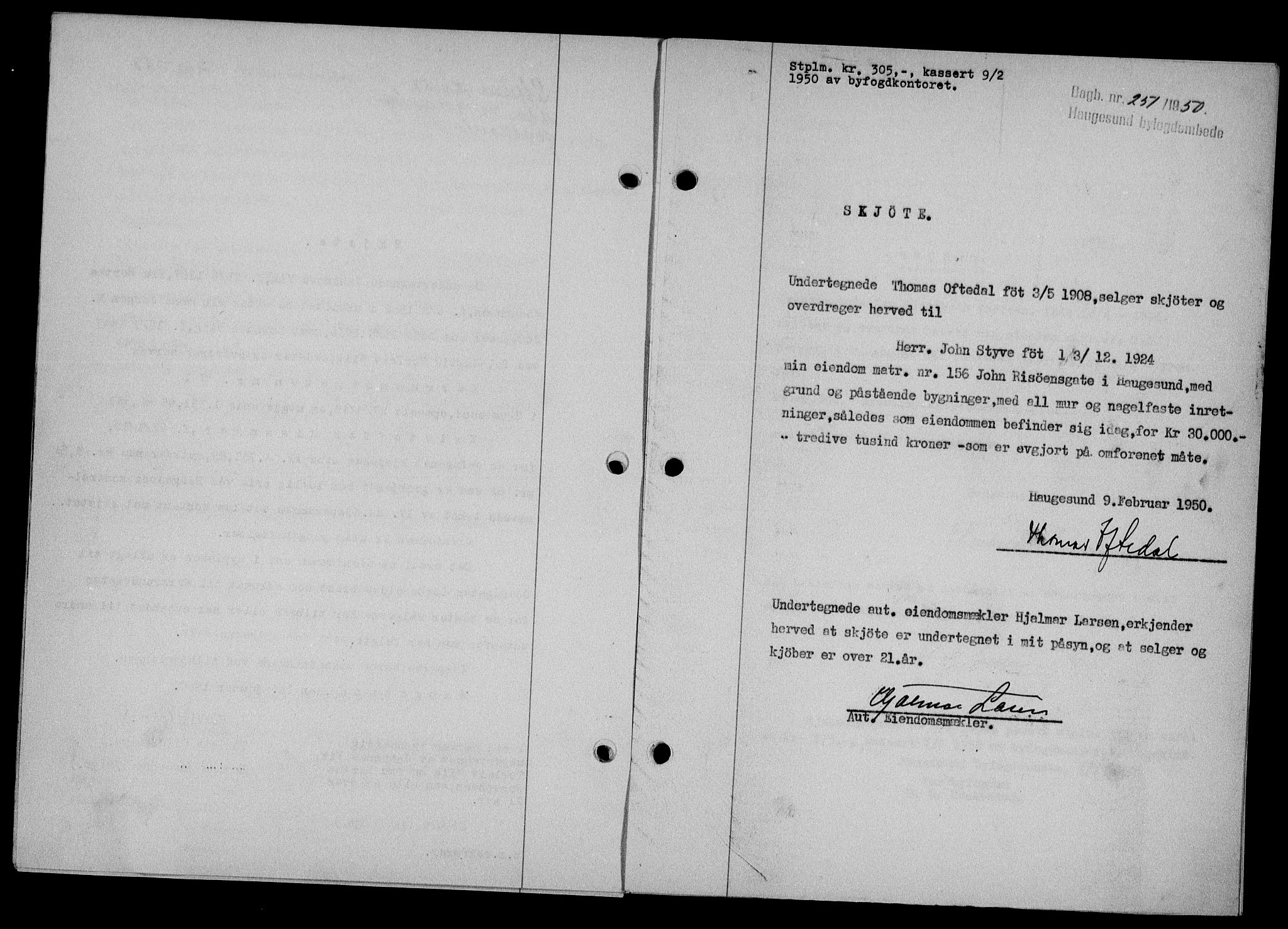 Haugesund tingrett, AV/SAST-A-101415/01/II/IIC/L0064: Mortgage book no. A 5, 1949-1950, Diary no: : 251/1950