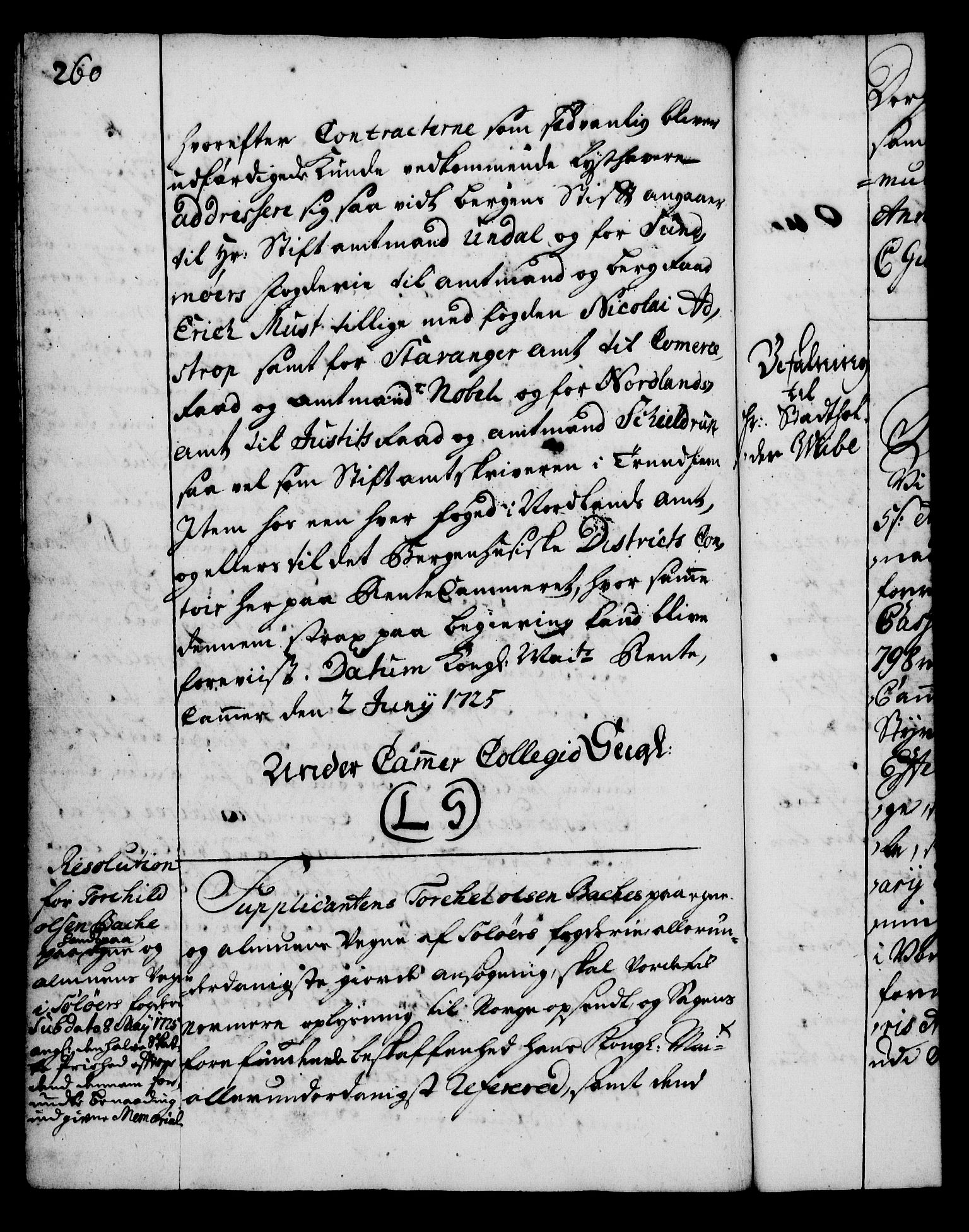 Rentekammeret, Kammerkanselliet, RA/EA-3111/G/Gg/Gga/L0002: Norsk ekspedisjonsprotokoll med register (merket RK 53.2), 1723-1727, p. 260