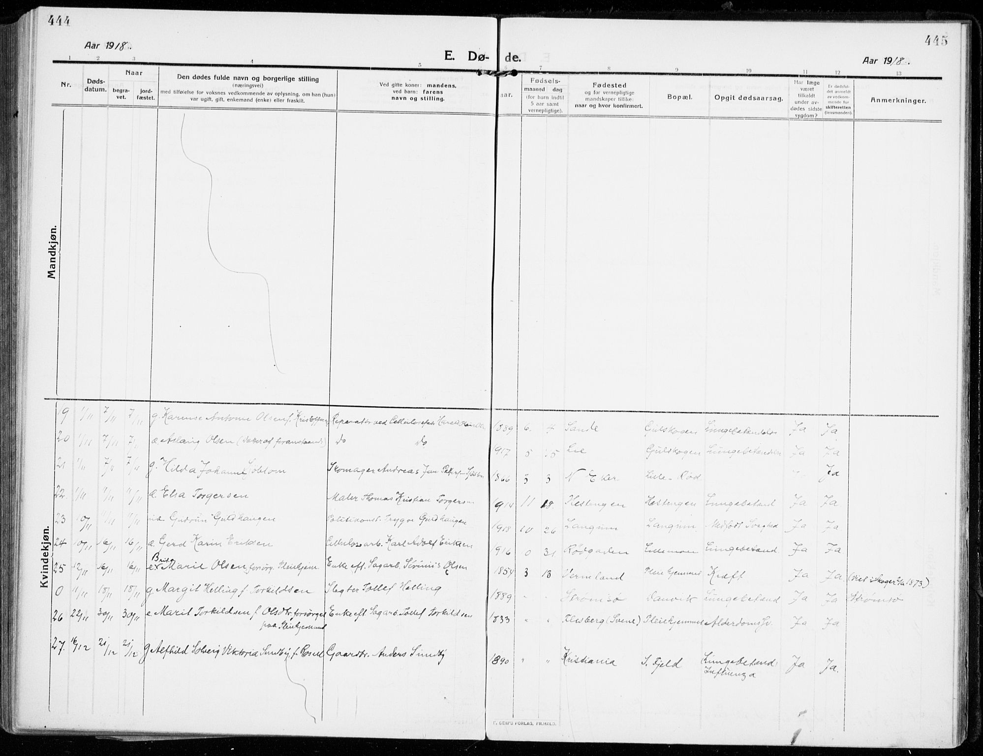 Strømsgodset kirkebøker, AV/SAKO-A-324/F/Fa/L0002: Parish register (official) no. 2, 1910-1920, p. 444-445